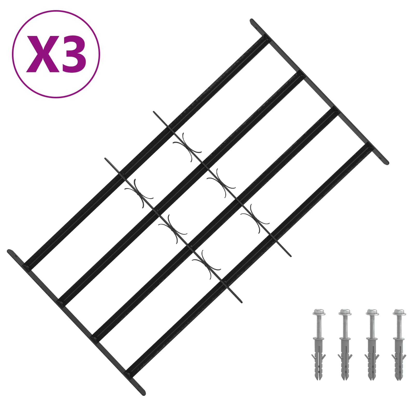 Saugumo grotelės langams su 4 kryžmėmis 3 pcs 63-114 cm