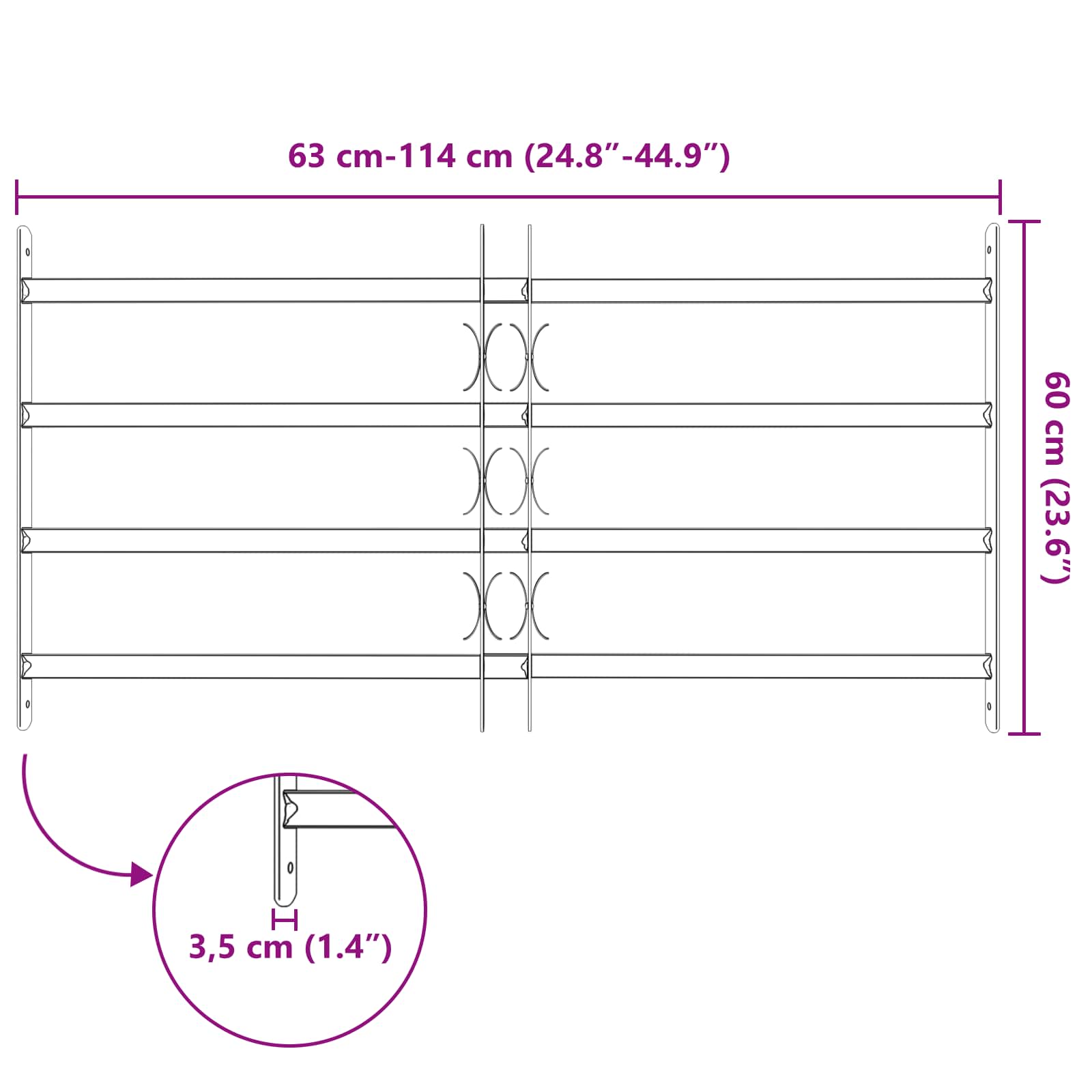 Saugumo grotelės langams su 4 kryžmėmis 63-114 cm