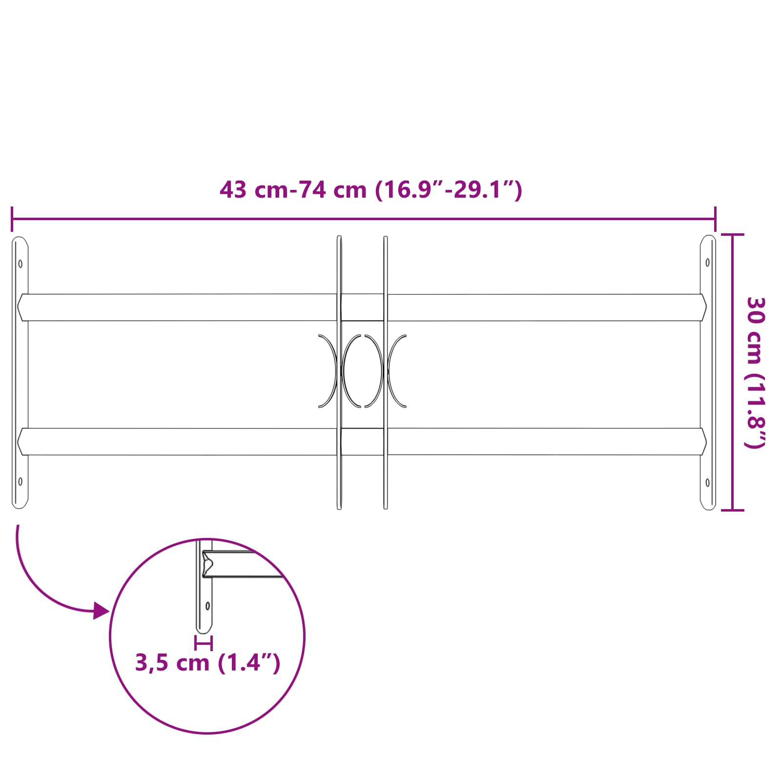 Langų saugos grotelės su 2 skersiniais 3 pcs 43-74 cm