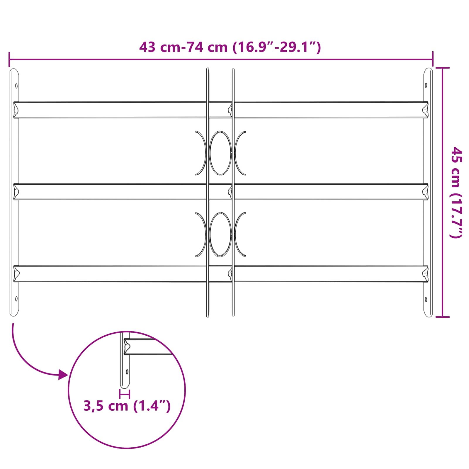 Langų saugos grotelės su 3 skersinėmis 3 pcs 43-74 cm
