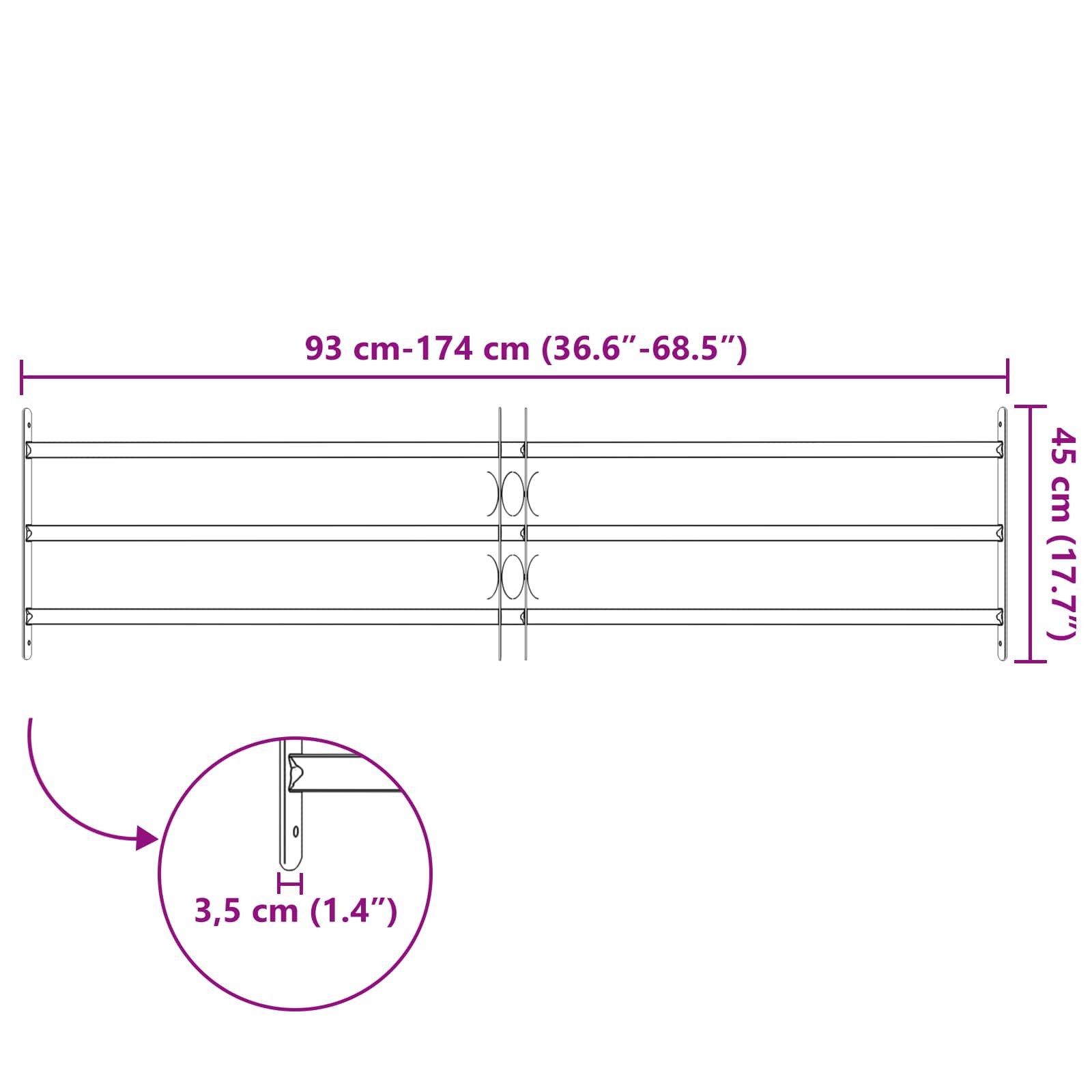 Langų saugos grotelės su 3 skersinėmis 3 pcs 93-174 cm