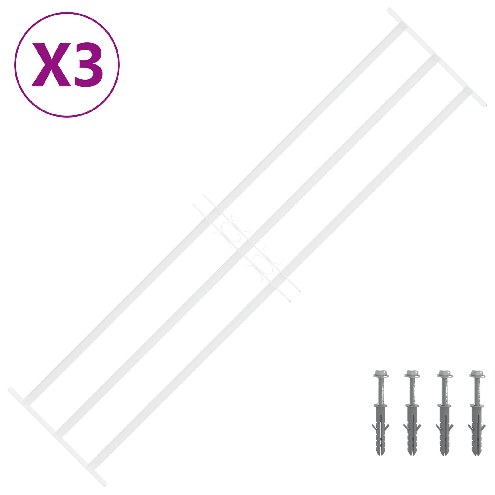 Langų saugos grotelės su 3 skersinėmis 3 pcs 93-174 cm