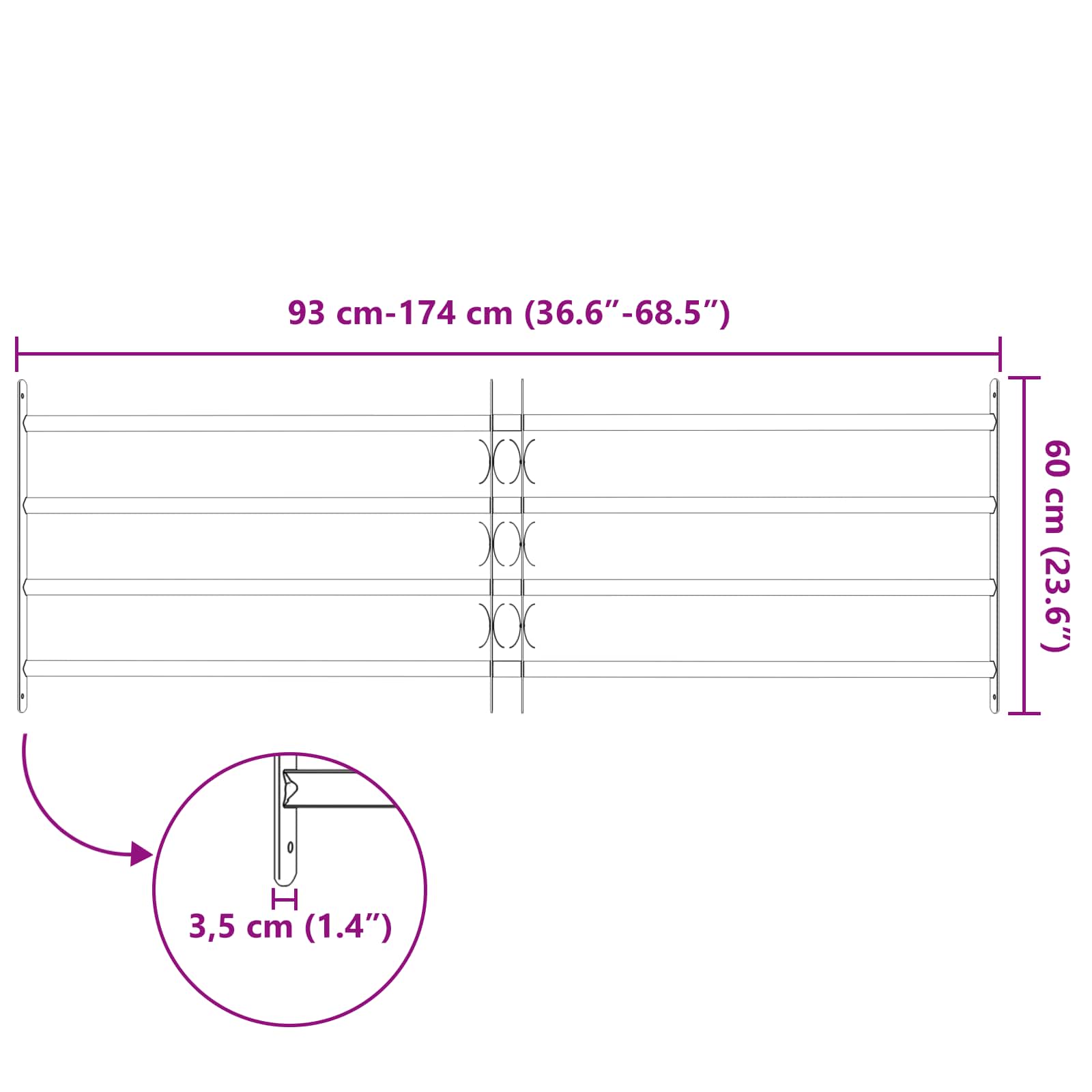 Saugumo grotelės langams su 4 kryžmėmis 3 pcs 93-174 cm