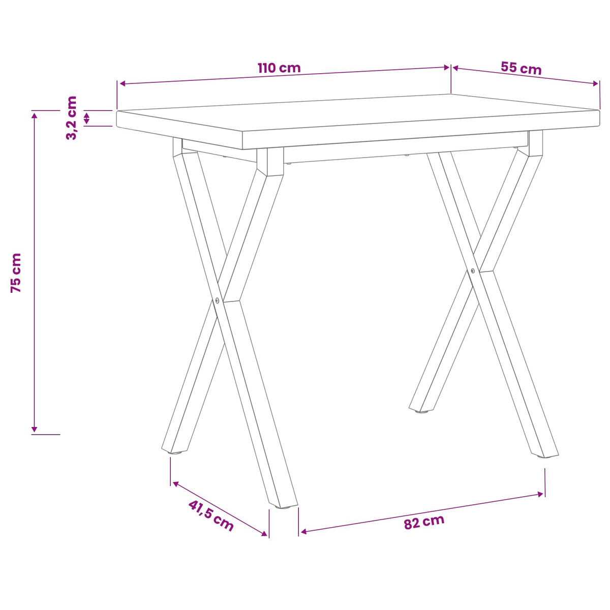 Kvadratinis valgomojo stalas 110 x 55 x 75 cm