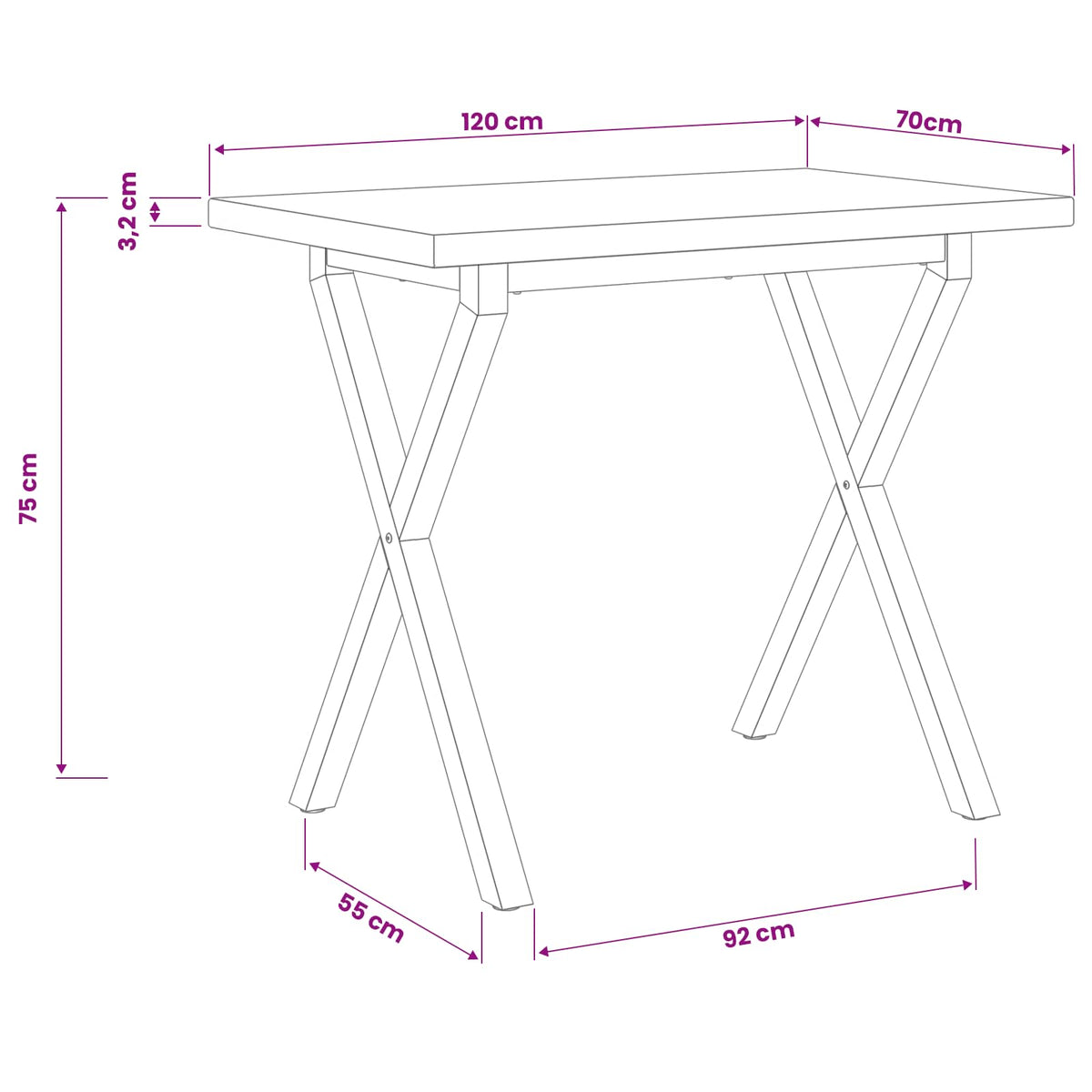 Kvadratinis valgomojo stalas 120 x 70 x 75 cm