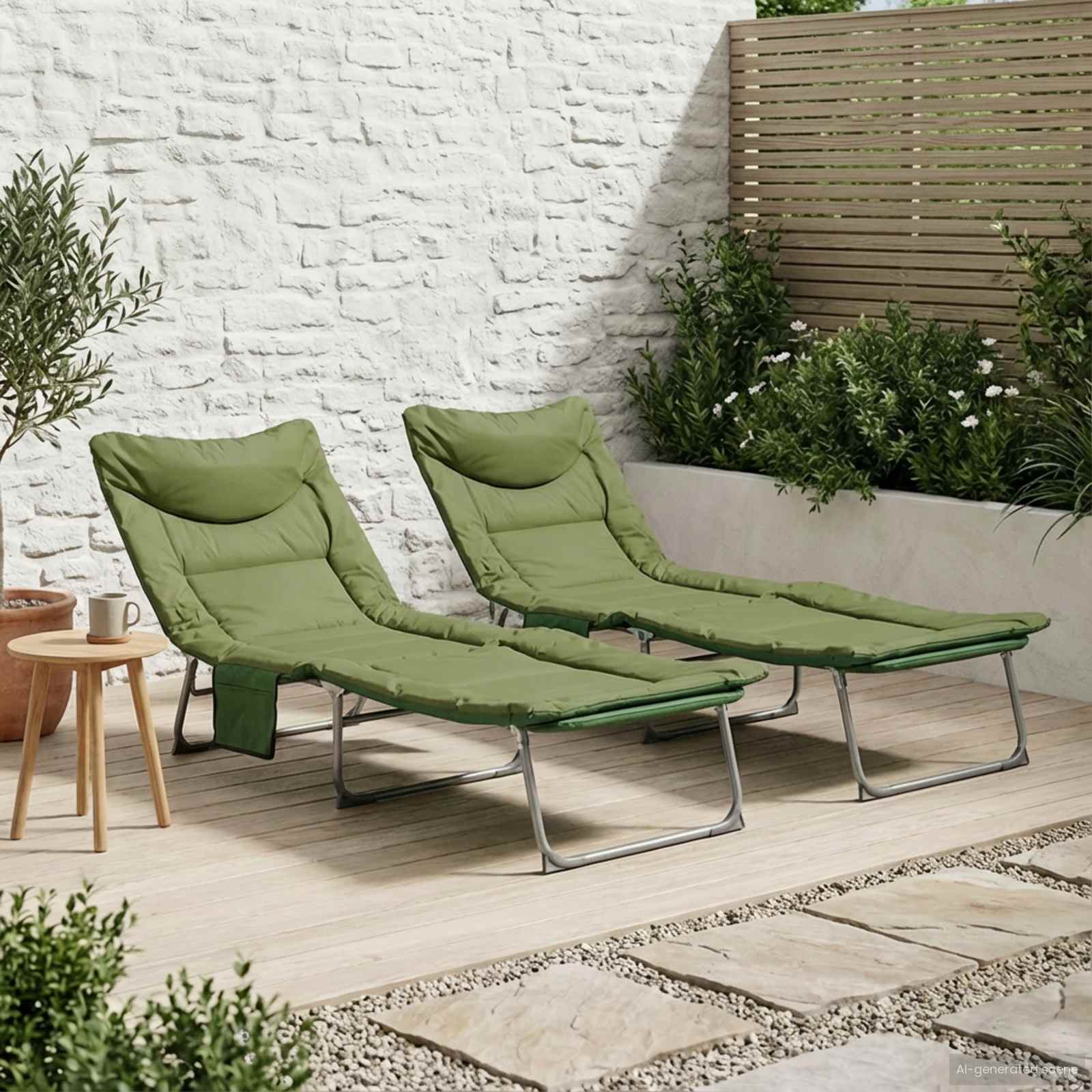 Sulankstomas saulės gultas su pagalvėle 2 pcs Tamsiai žalia