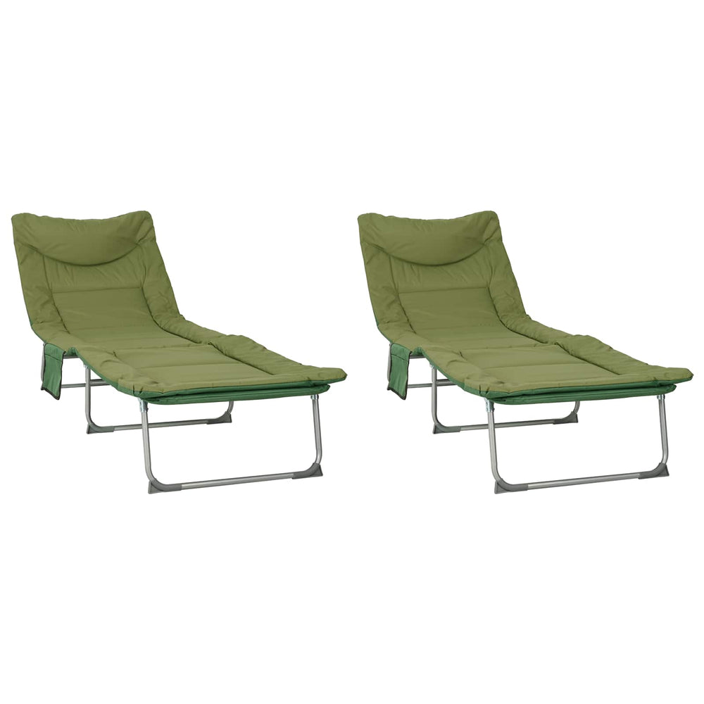 Sulankstomas saulės gultas su pagalvėle 2 pcs Tamsiai žalia