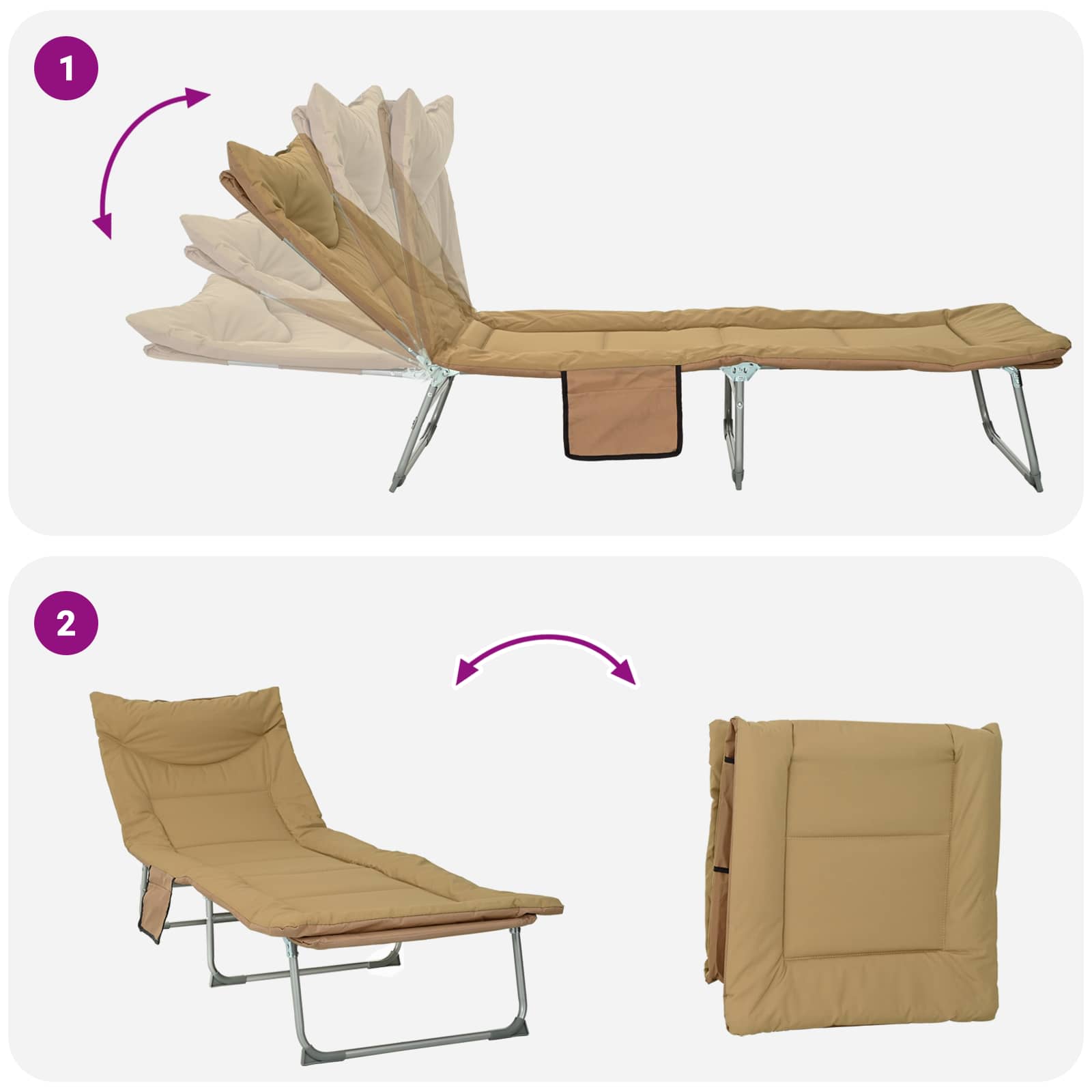 Sulankstomas saulės gultas su pagalvėle 2 pcs Smėlio