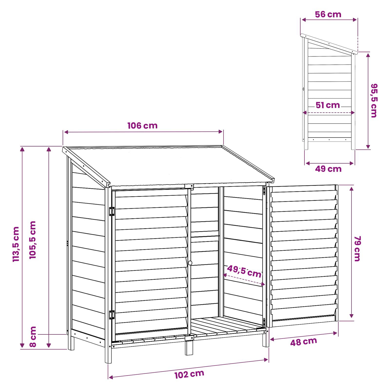 Sodo Sandėlys Balta 106 x 56 x 113,5 cm Kietasis pušinis medis