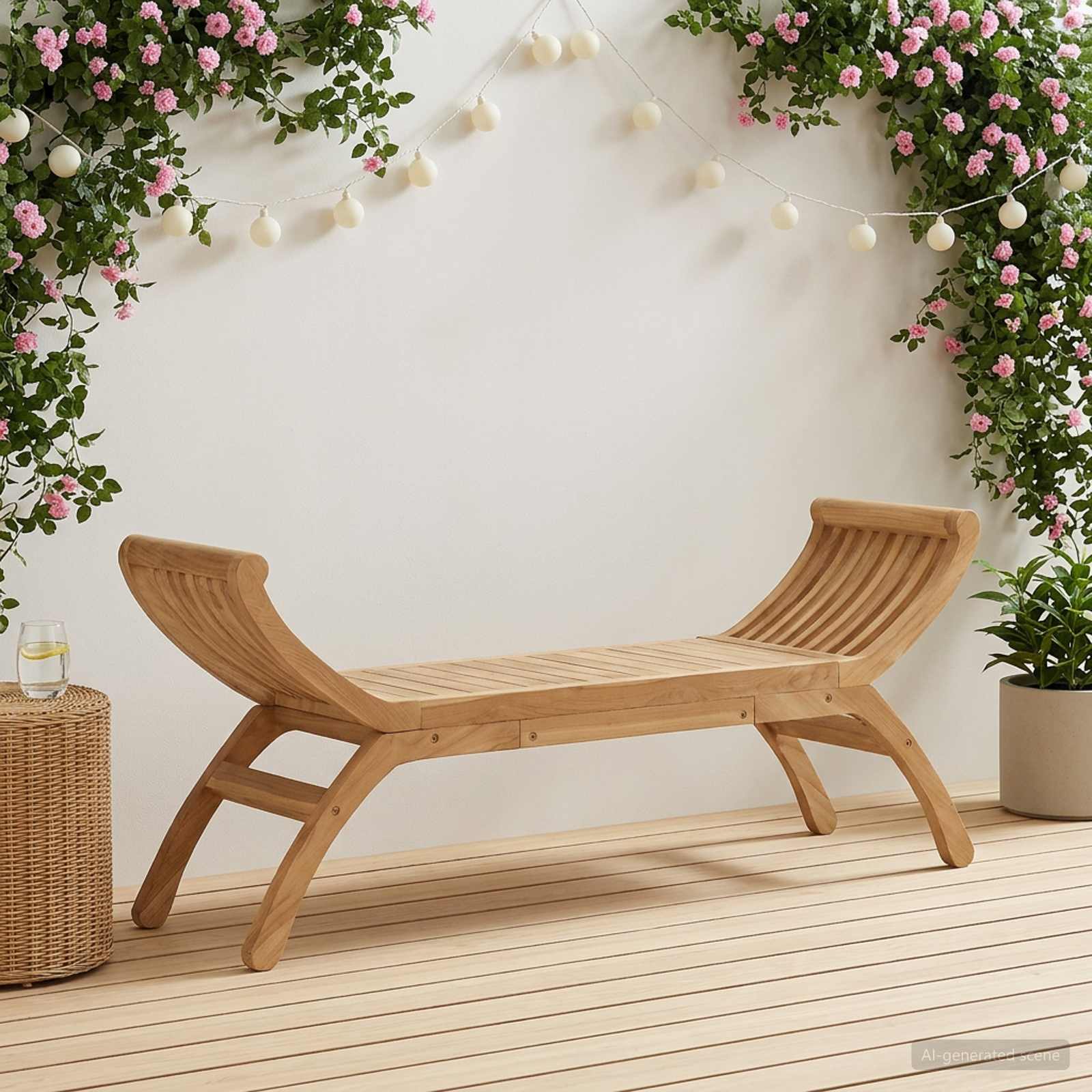 Sodo suolas 2 -Seater 126 cm Kieto teka medžio Natūrali