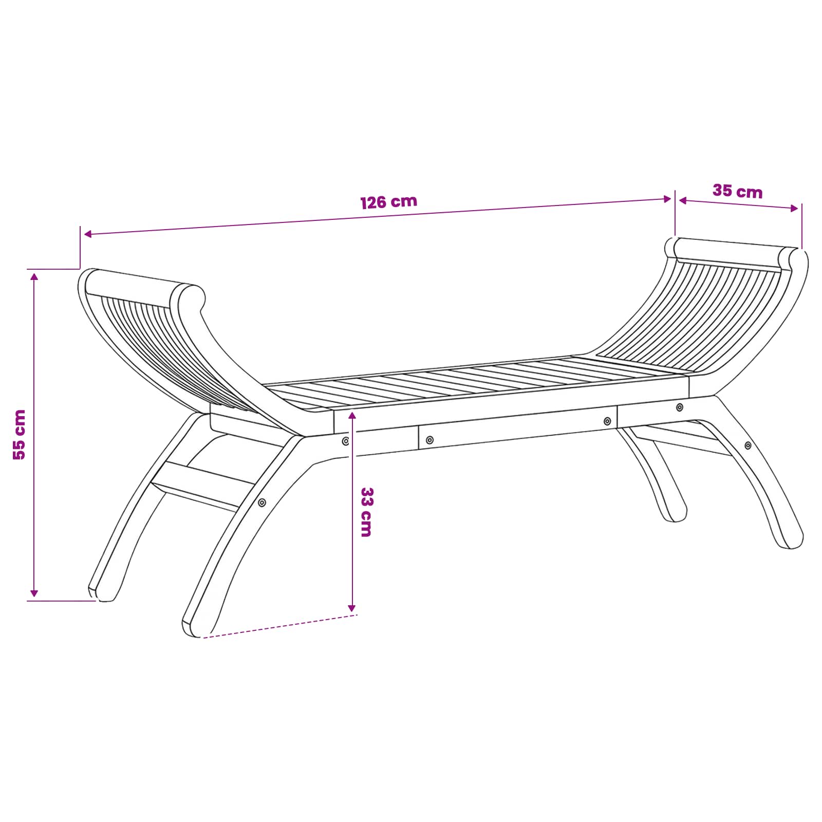 Sodo suolas 2 -Seater 126 cm Kieto teka medžio Natūrali