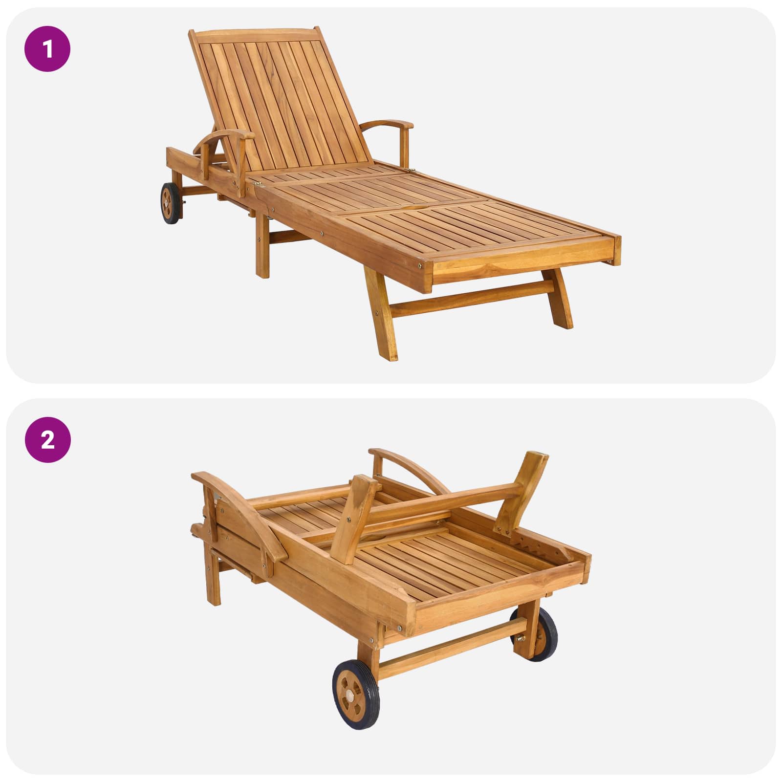 Saulės gultas su pagalvėle 100% poliesteris, kieta teak mediena