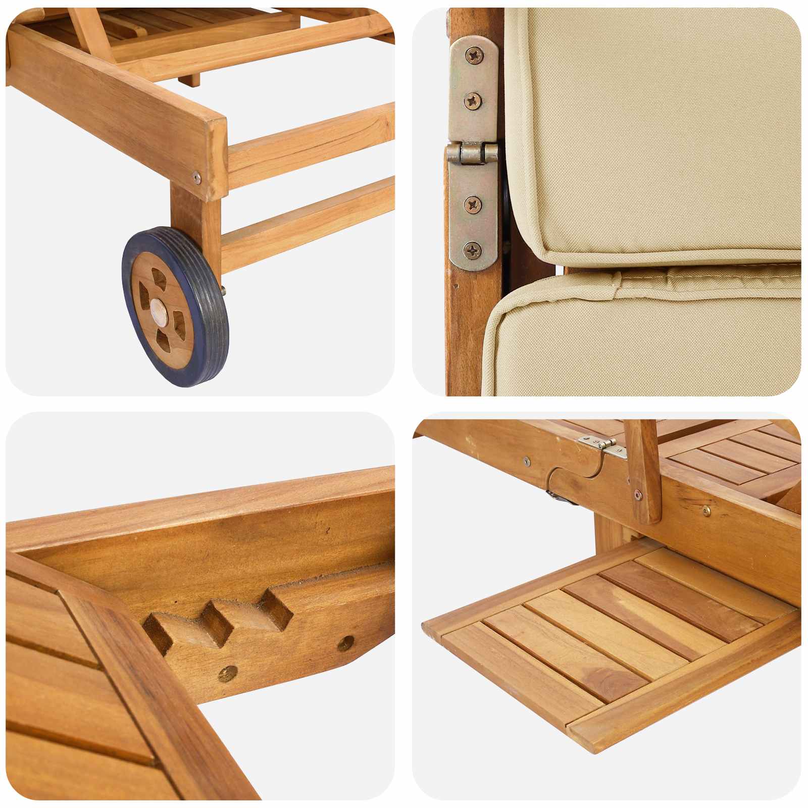 Saulės gultas 100% poliesteris, kieta teak mediena