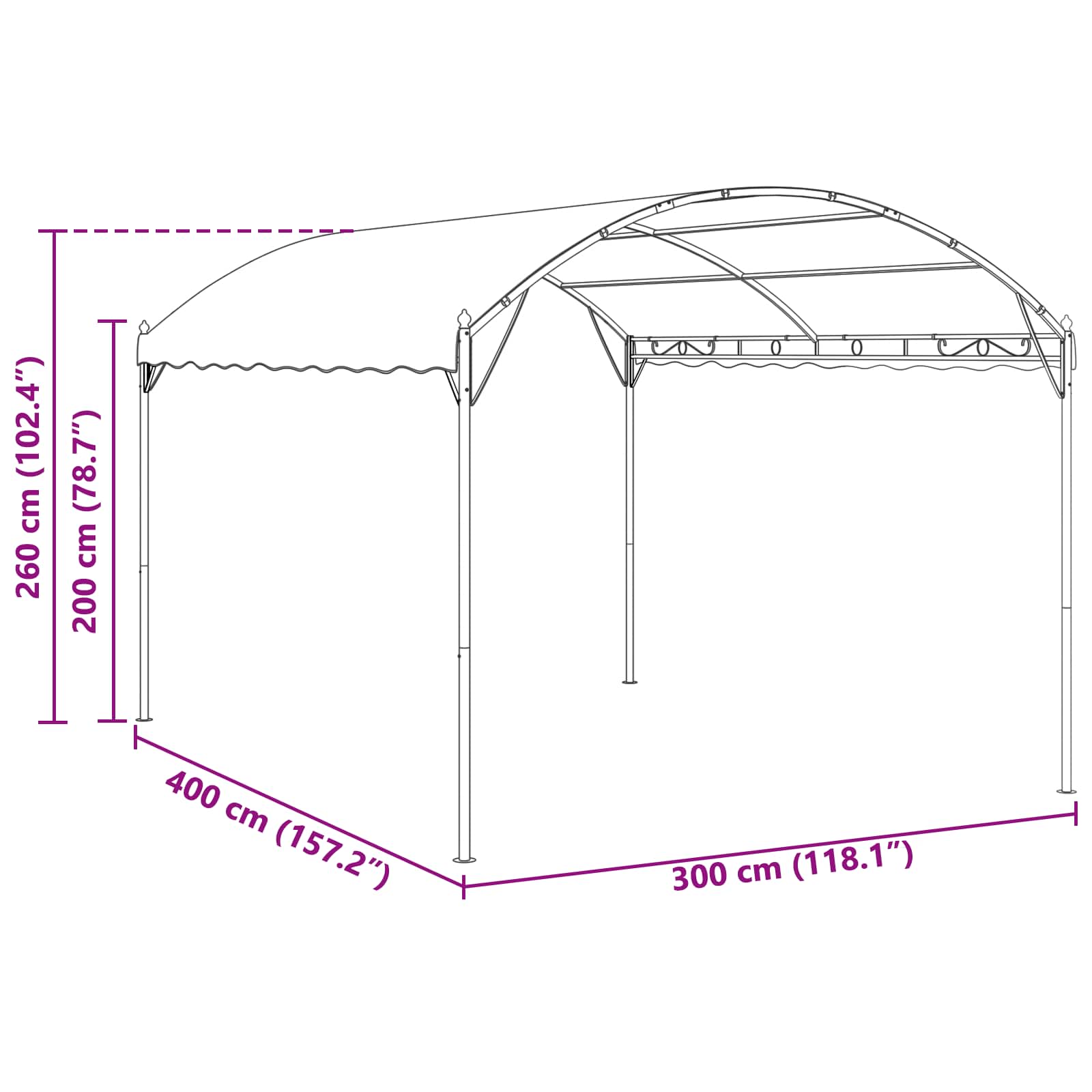 Pavėsinė 4 x 3 x 2,6 m Žalia Poliesteris ir plienas