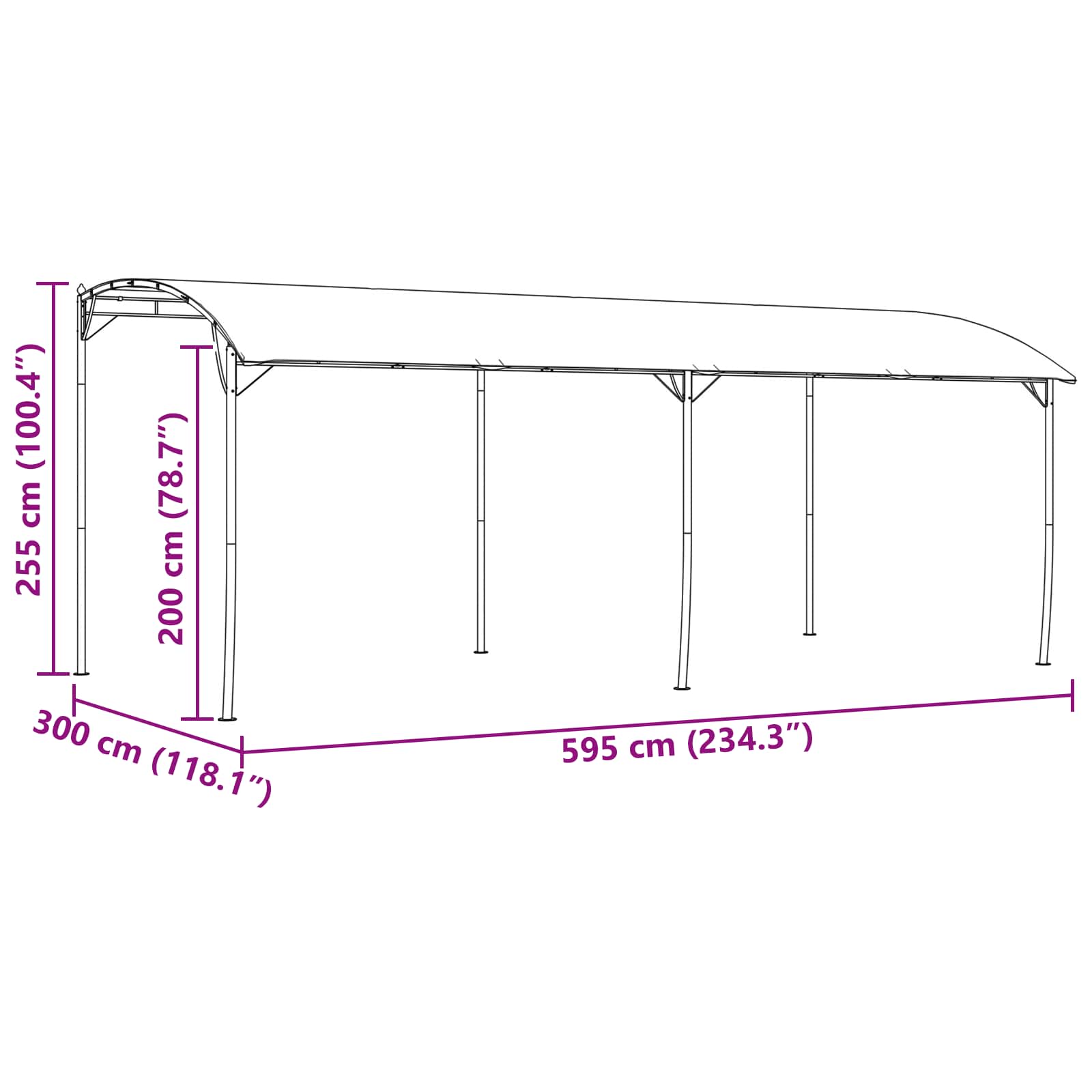 Pavėsinė 6 x 3 x 2,55 m Žalia Audinys ir aliuminis 180