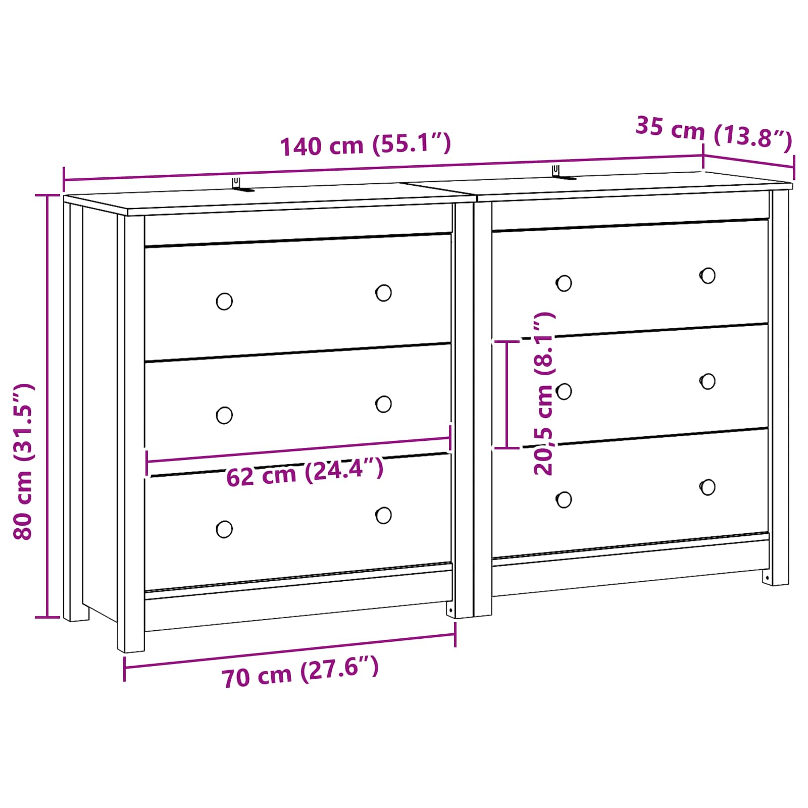 Kabalas 2 pcs Vaško Ruda 140 x 35 x 80 cm Tvirtas pušies medis