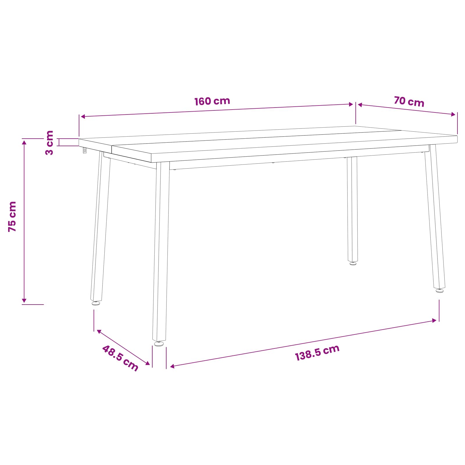 Kvadratinis valgomojo stalas 160 x 70 x 75 cm Natūrali
