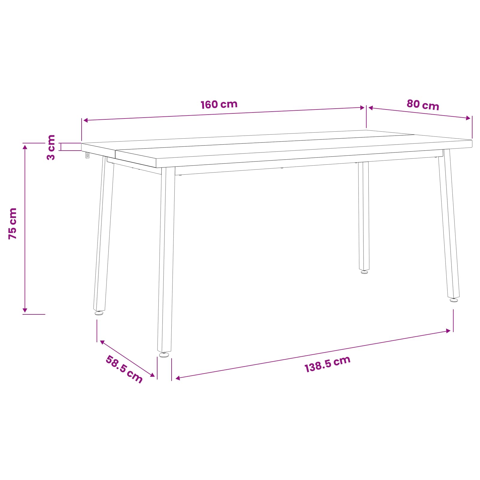 Kvadratinis valgomojo stalas 160 x 80 x 75 cm Balta