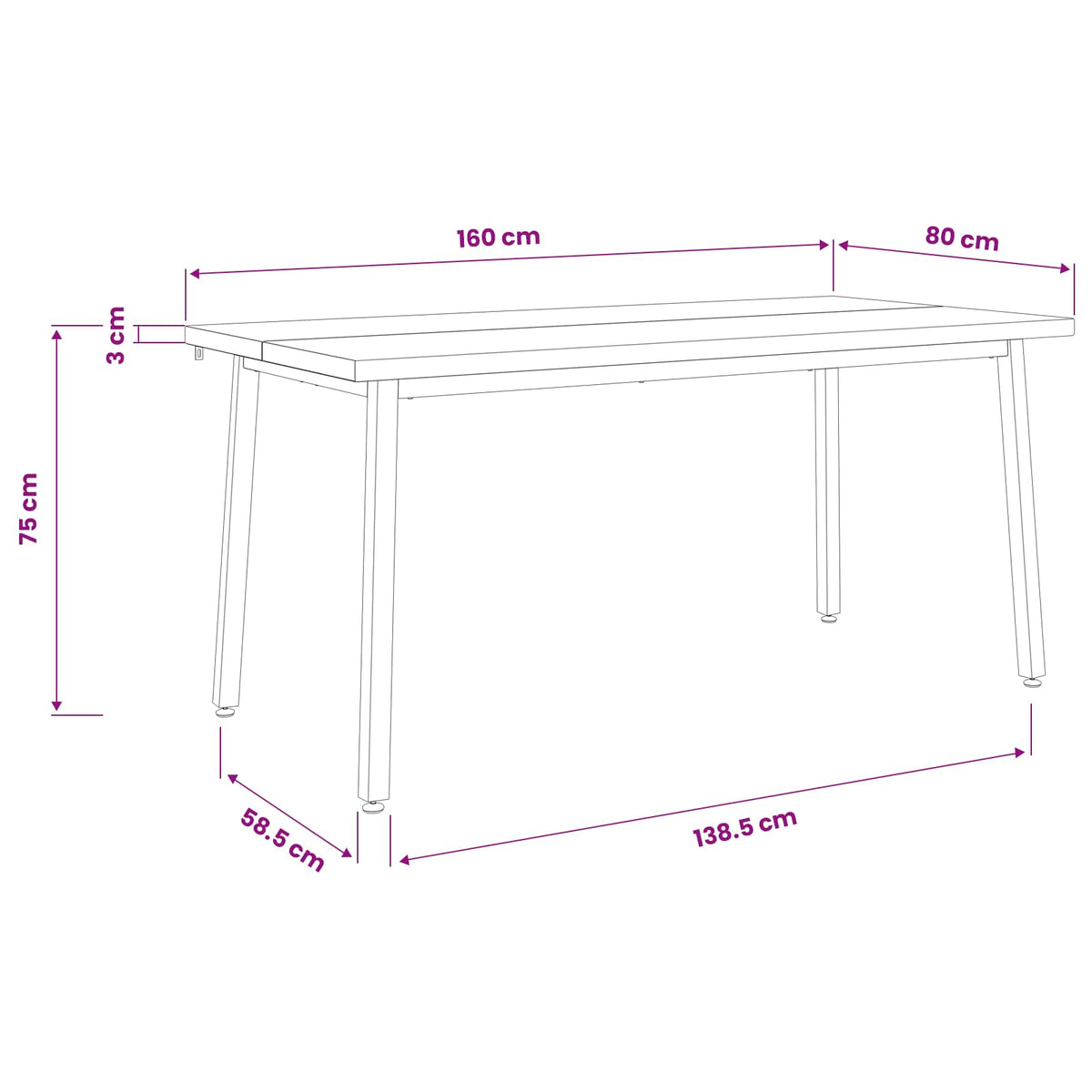 Kvadratinis valgomojo stalas 160 x 80 x 75 cm Balta