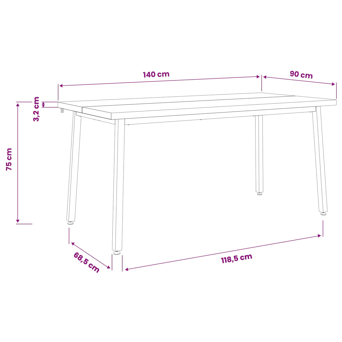 Kvadratinis valgomojo stalas 140 x 90 x 75 cm Natūrali