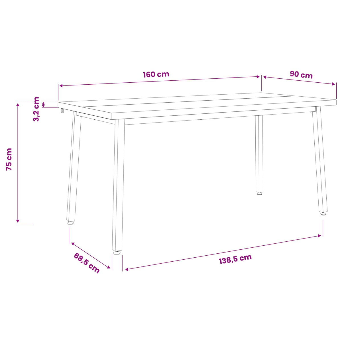 Kvadratinis valgomojo stalas 160 x 90 x 75 cm Natūrali