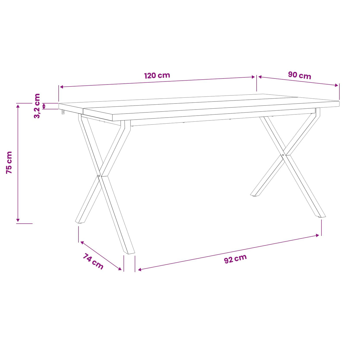 Kvadratinis valgomojo stalas 120 x 90 x 75 cm