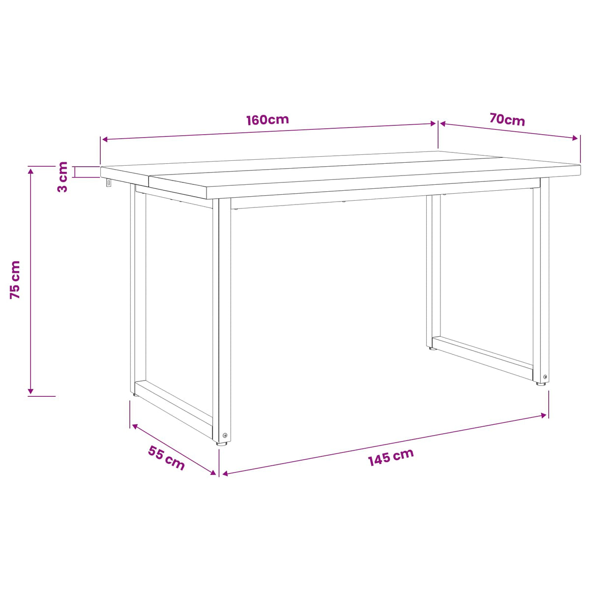 Kvadratinis valgomojo stalas 160 x 70 x 75 cm Tamsiai rudas