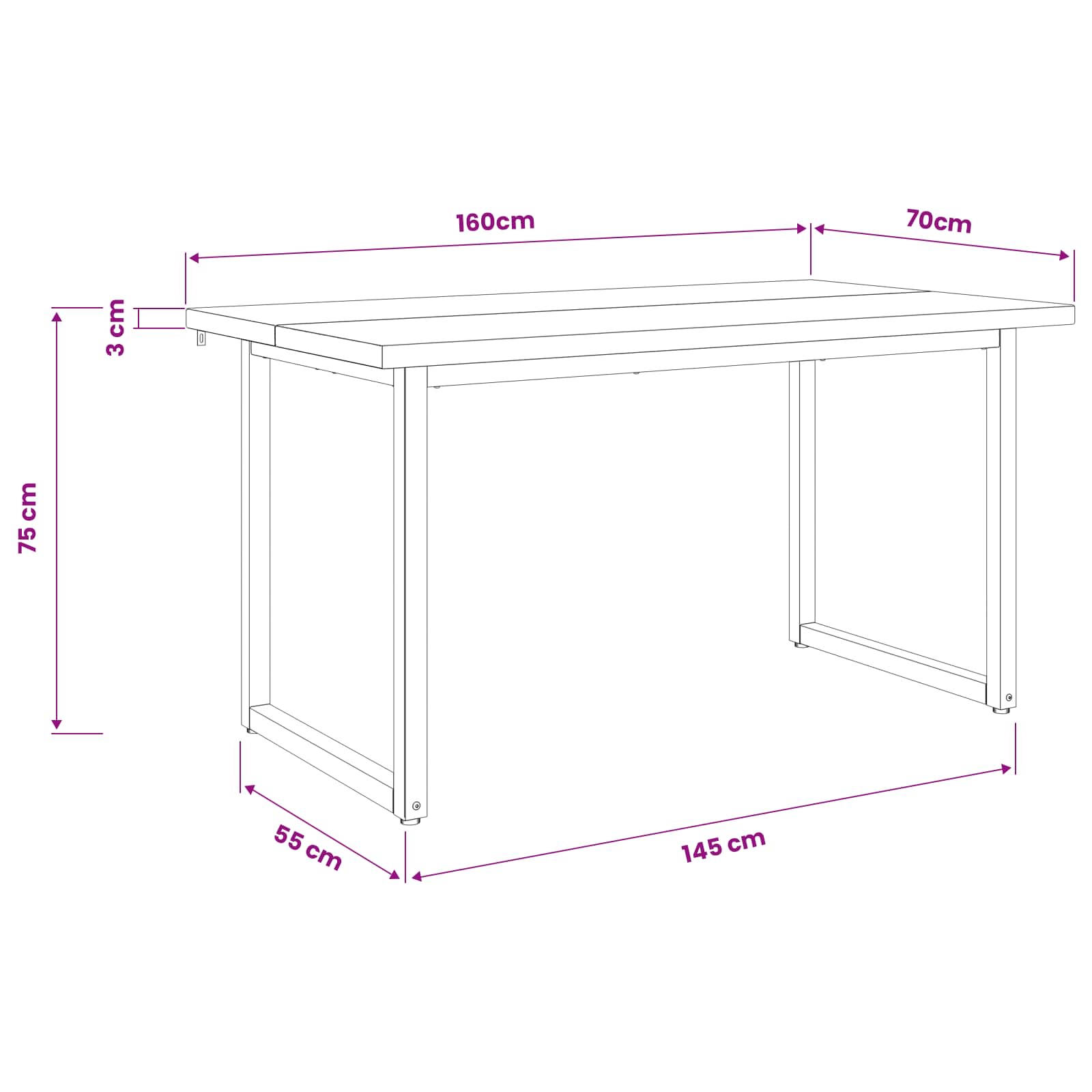 Kvadratinis valgomojo stalas 160 x 70 x 75 cm Natūrali