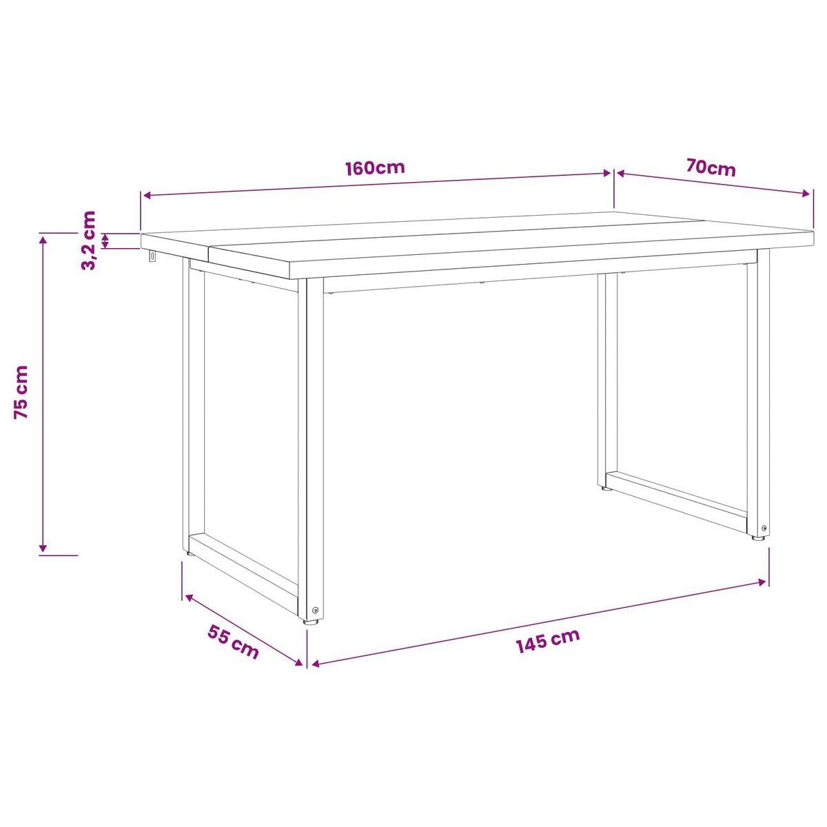 Kvadratinis valgomojo stalas 160 x 70 x 75 cm Natūrali