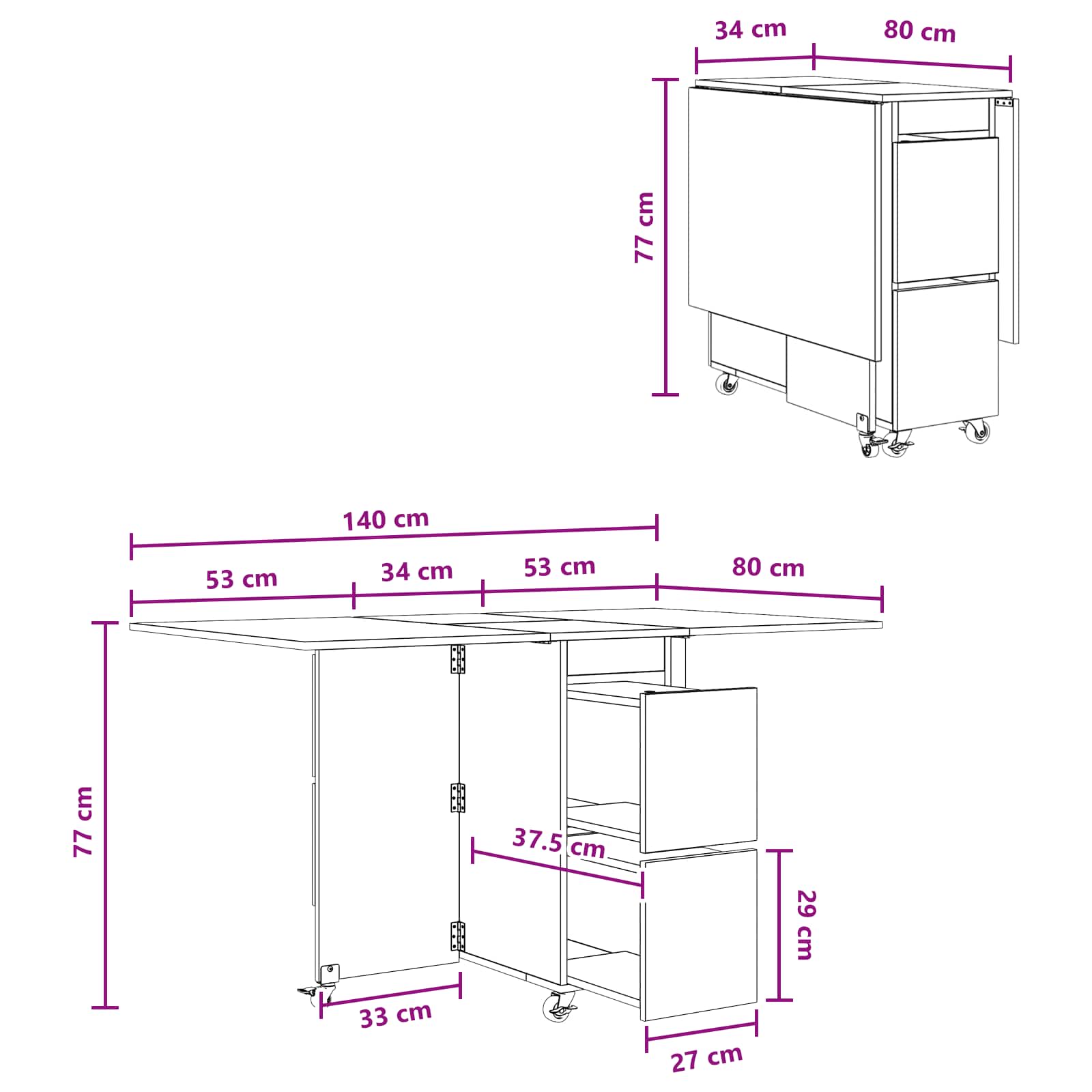 Valgomojo stalas 2 pcs 140 x 80 x 77 cm Apdirbta mediena