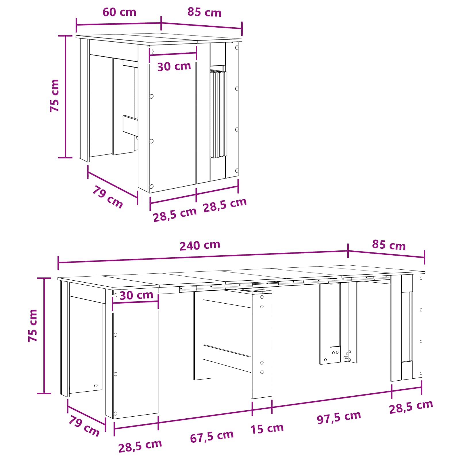 Valgomojo stalas 240 x 85 x 75 cm Apdirbta mediena