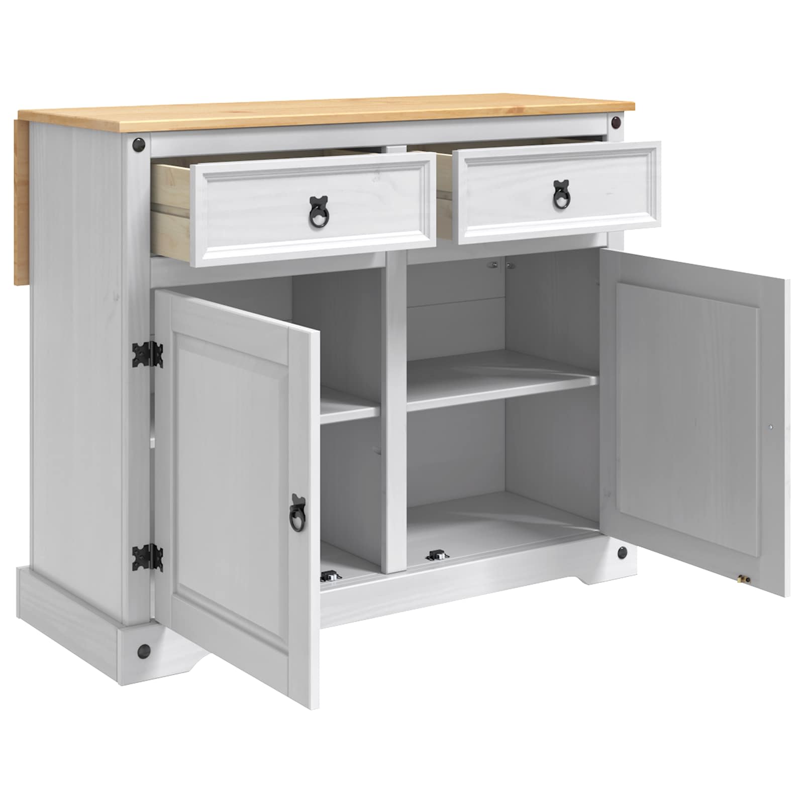 Virtuvės vežimėlis 2 pcs Balta ir medaus vašku Kietas pušis
