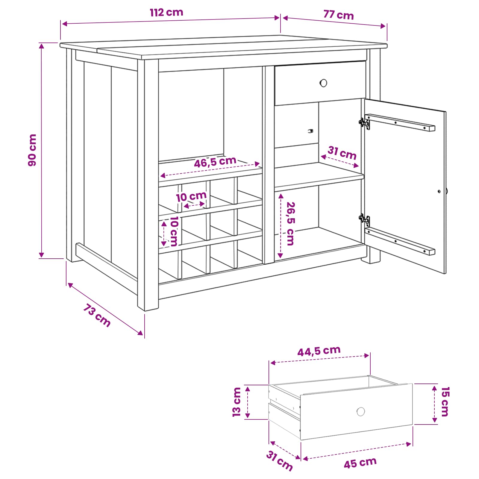 Virtuvės vežimėlis PANAMA 2 pcs Medaus vaškas 112 x 77 x 90 cm