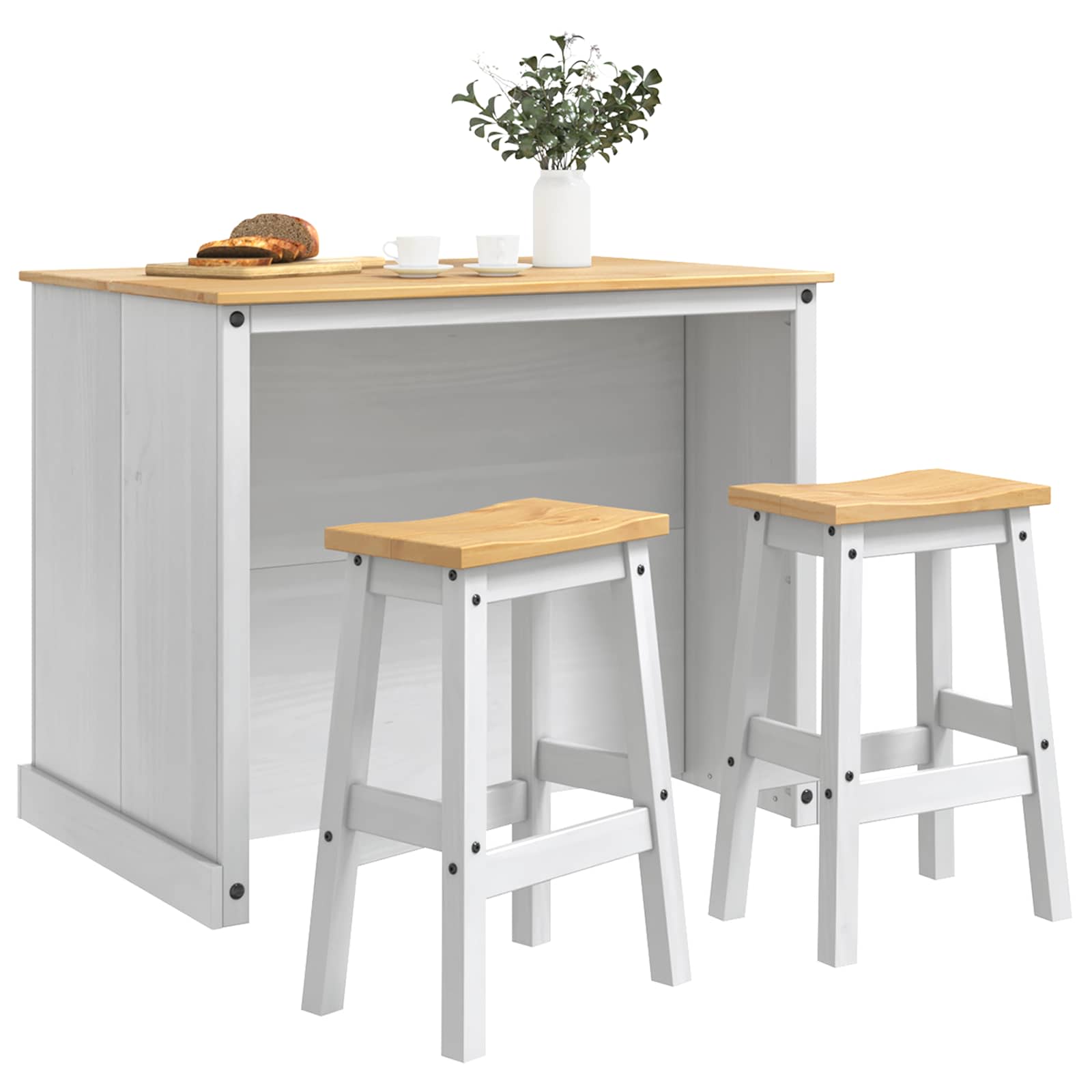 Virtuvės salos komplektas 3 pcs Balta ir medaus vašku