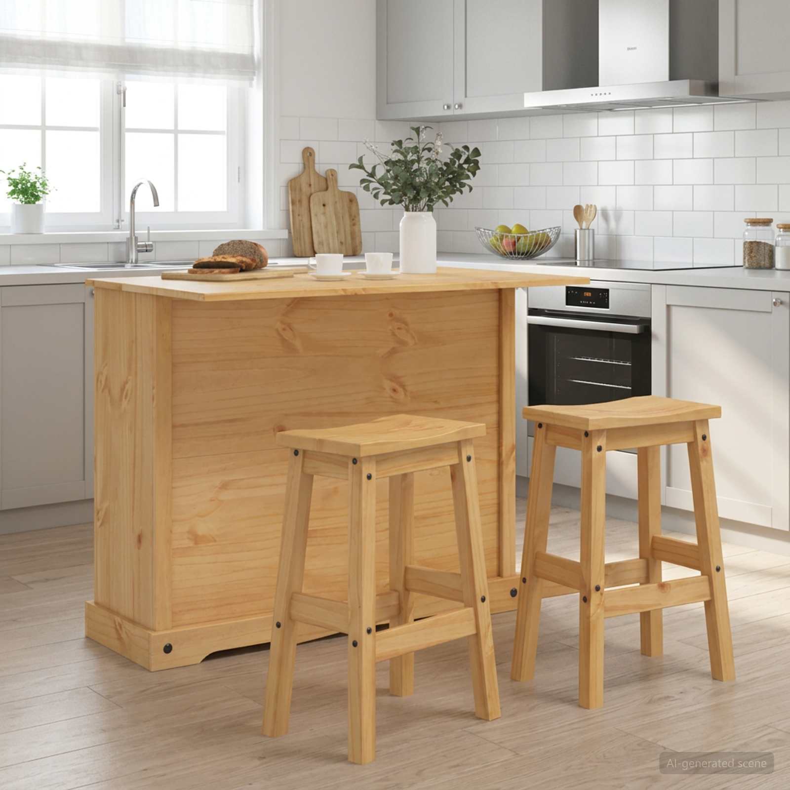 Virtuvės salos komplektas 3 pcs Medaus vaškas Kietas pušis