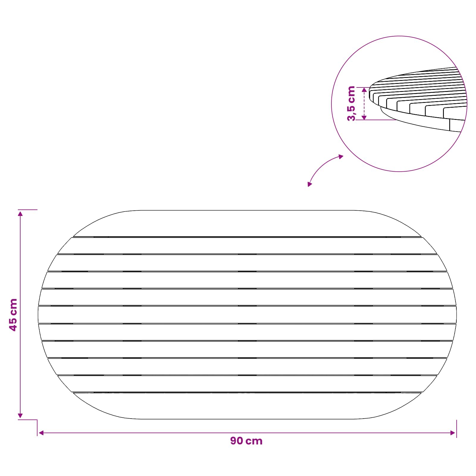 Stalo viršus 90 x 45 x 3,5 cm Ovalo Kieto teka medžio Natūrali