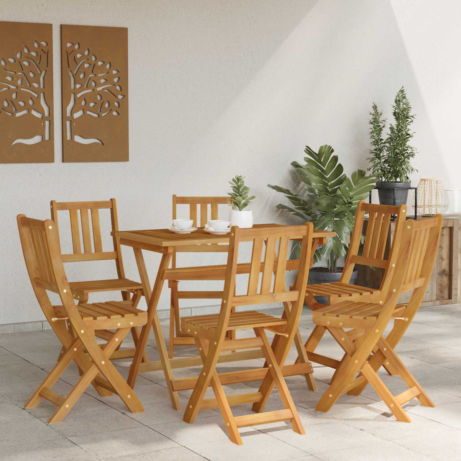 Lauko bistro kėdės 6 pcs Natūrali Kietos akacijos mediena