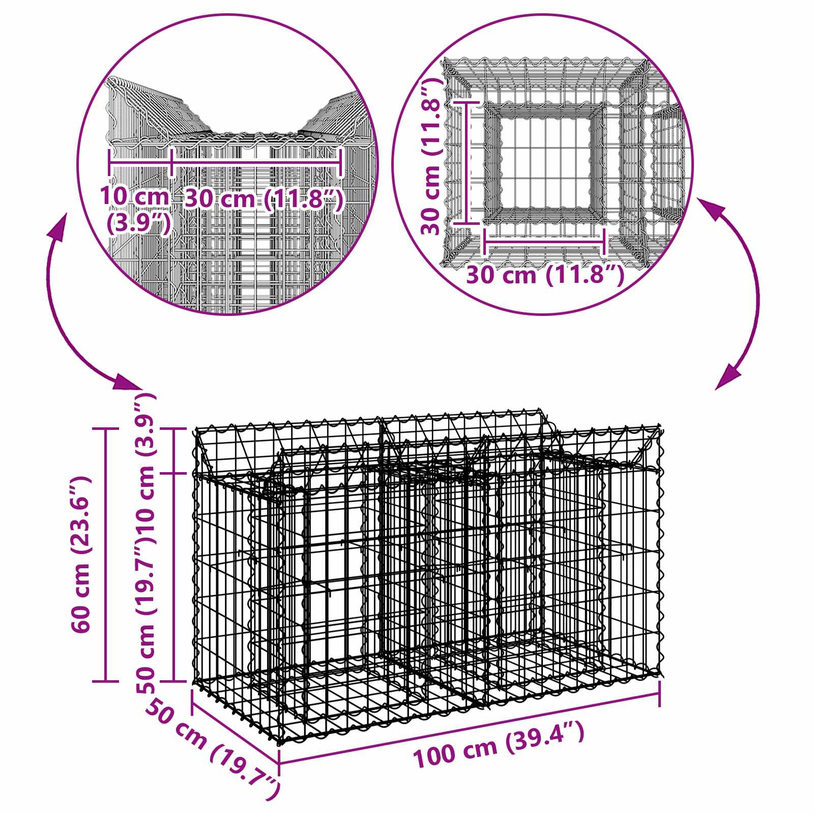 Gabion Raised Bed Silver 100 x 50 x 60 cm