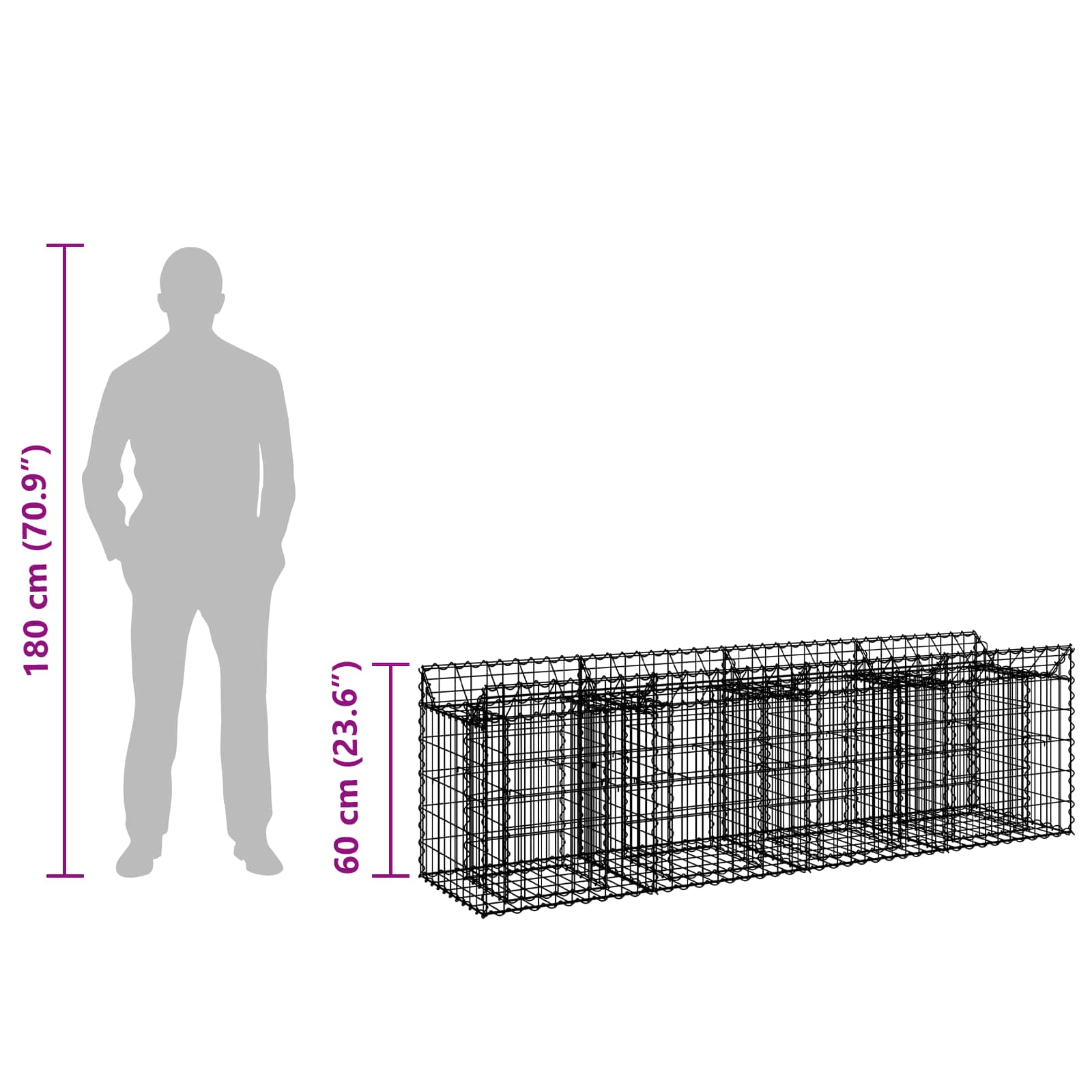 Gabion Raised Bed Silver 200 x 50 x 60 cm