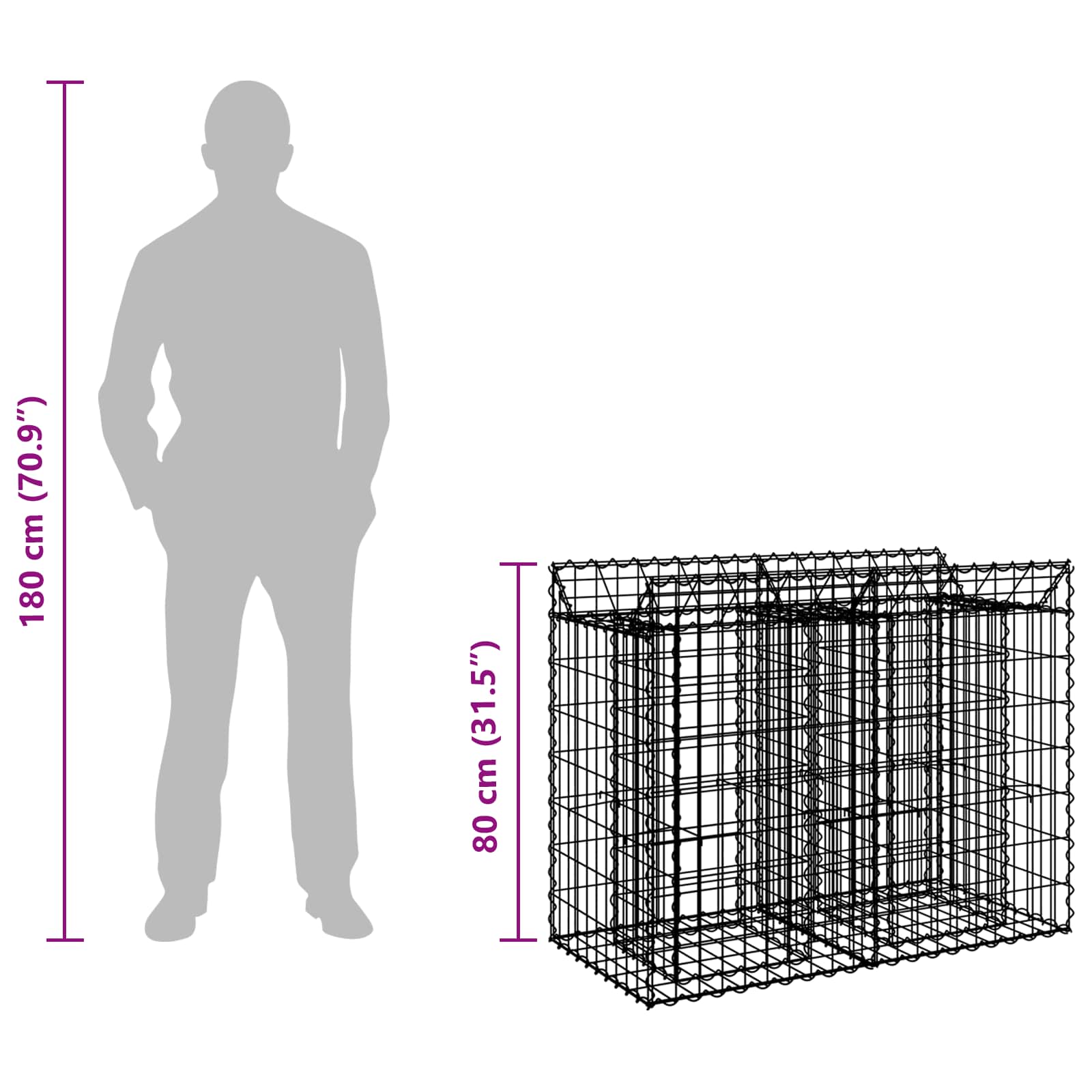 Raised Gabion Garden Bed Silver 100 x 50 x 80 cm