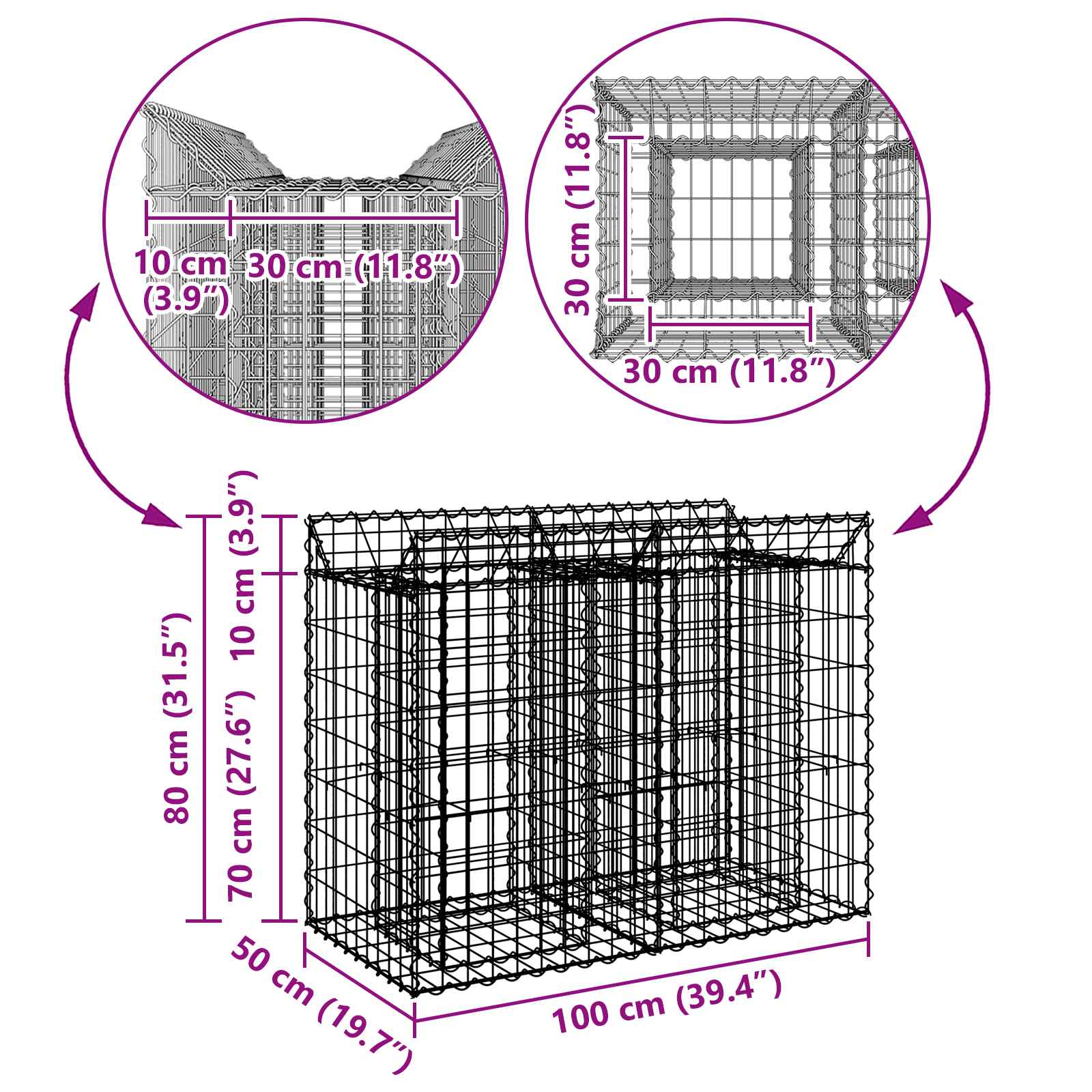 Raised Gabion Garden Bed Silver 100 x 50 x 80 cm
