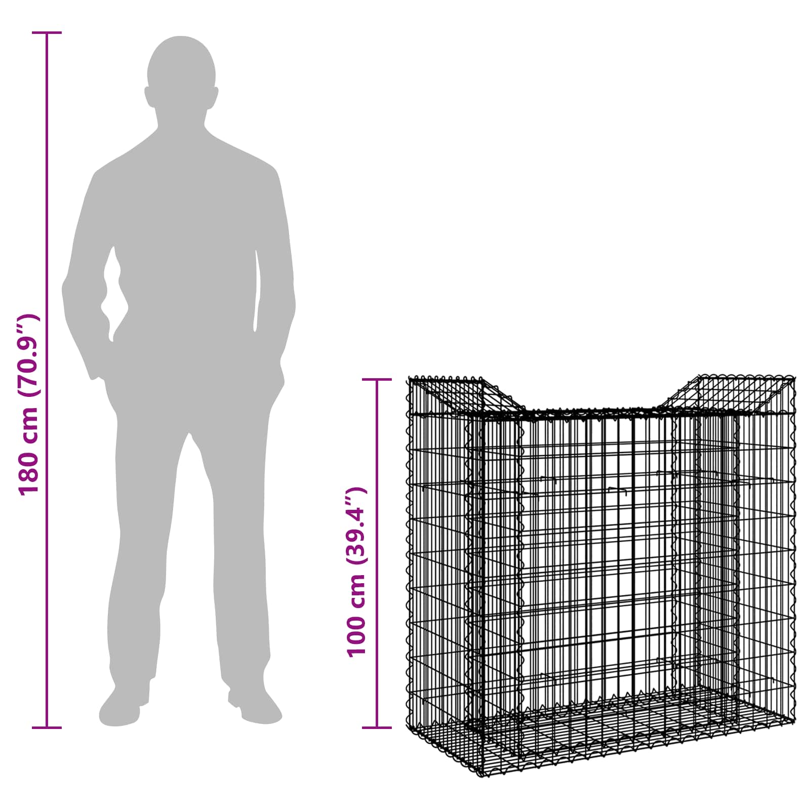 Raised Gabion Bed Silver 50 x 100 x 100 cm