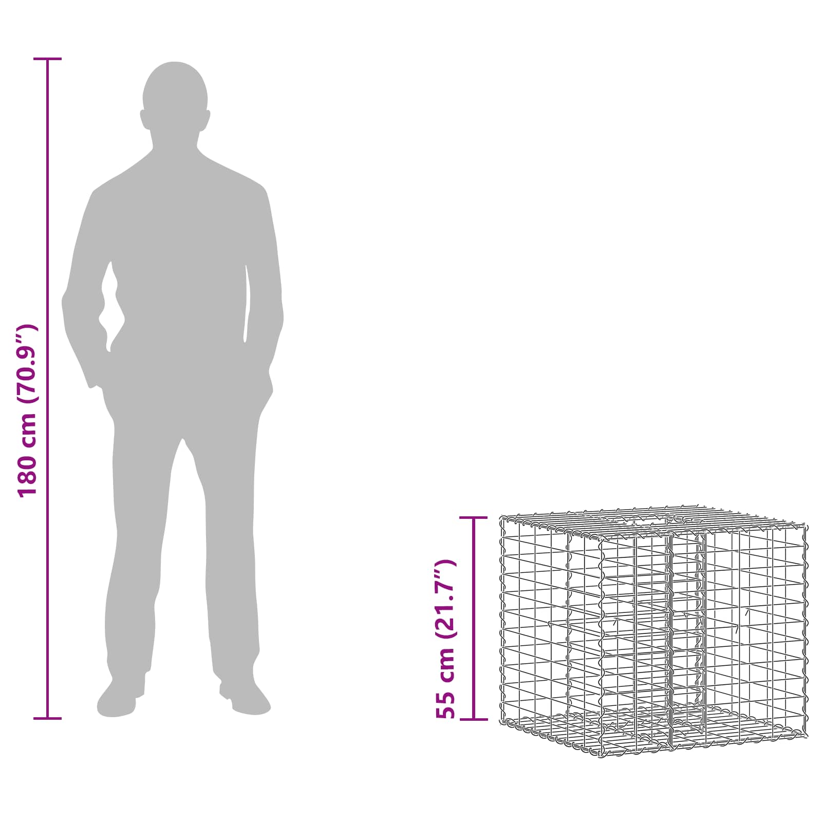 Gabion Raised Bed Silver 60 x 60 x 55 cm Galvanised Steel