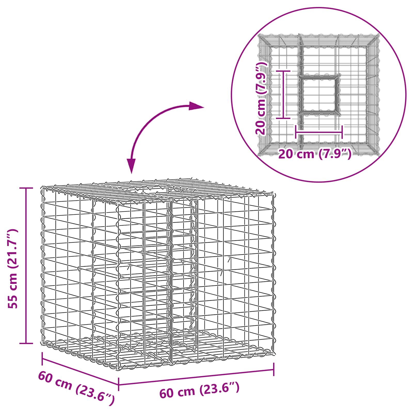 Gabion Raised Bed Silver 60 x 60 x 55 cm Galvanised Steel