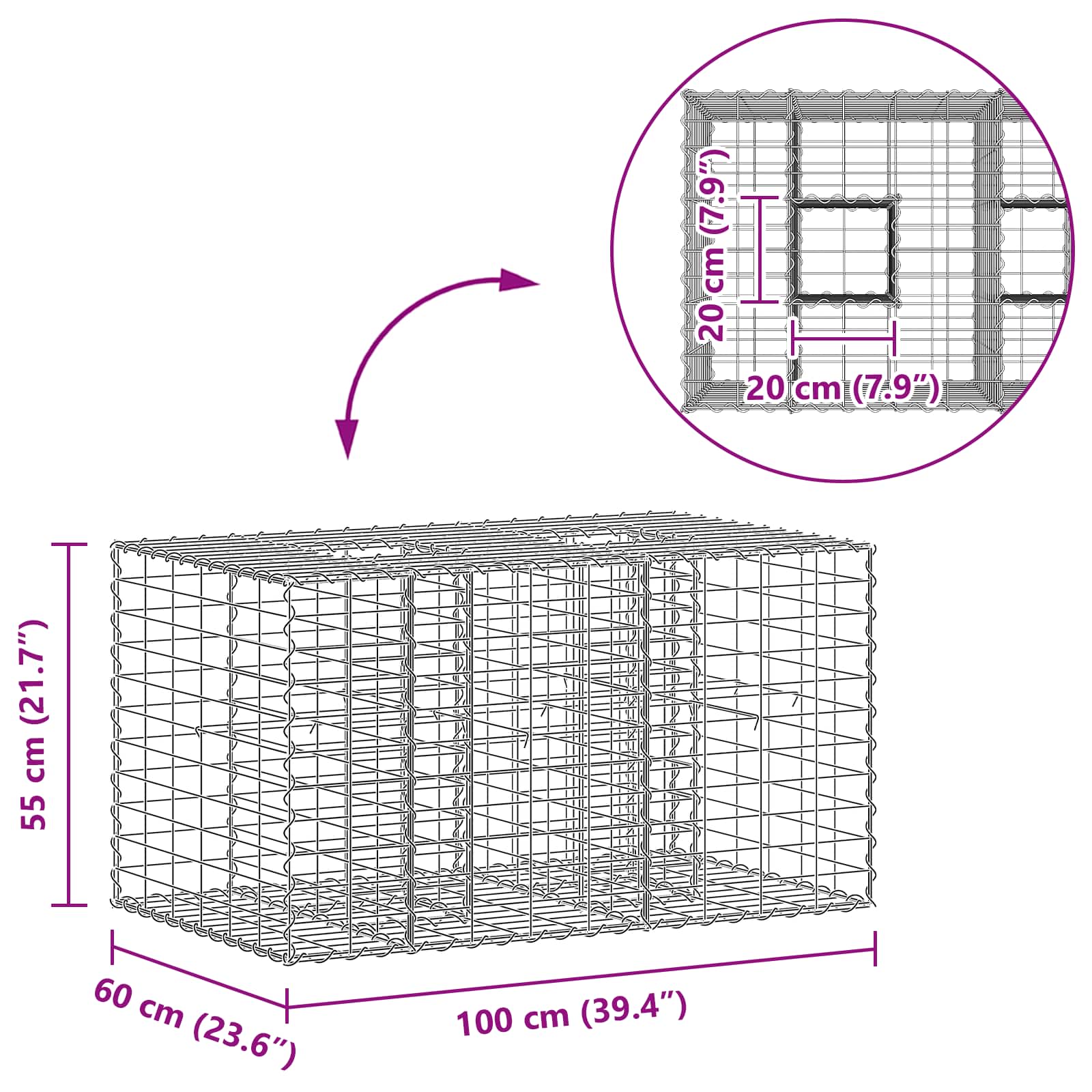 Gabion Raised Bed Silver 100 x 60 x 55 cm