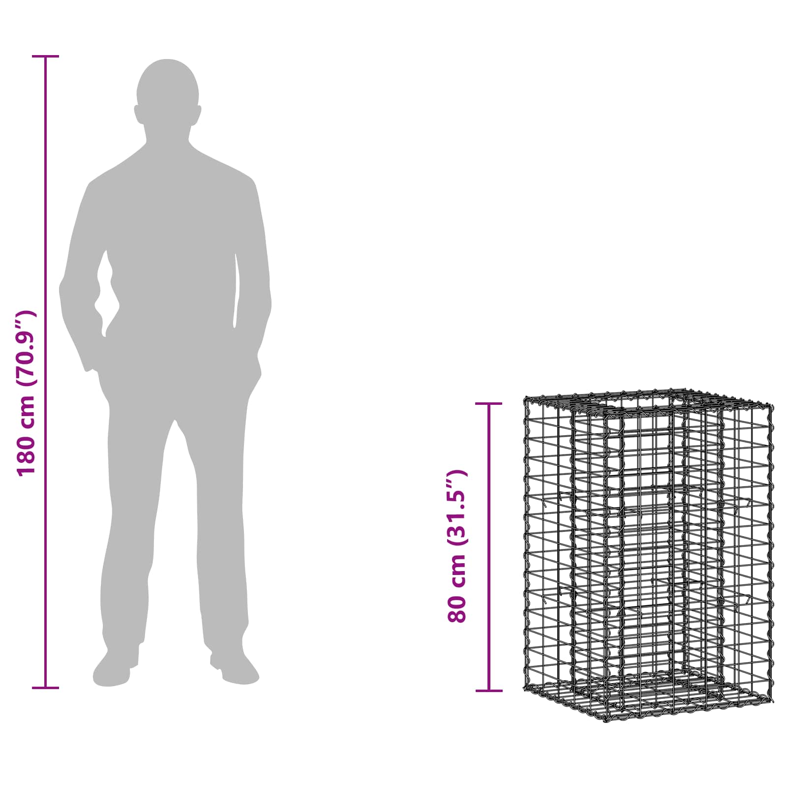 Gabion Raised Bed Silver 50 x 50 x 80 cm Galvanised Steel