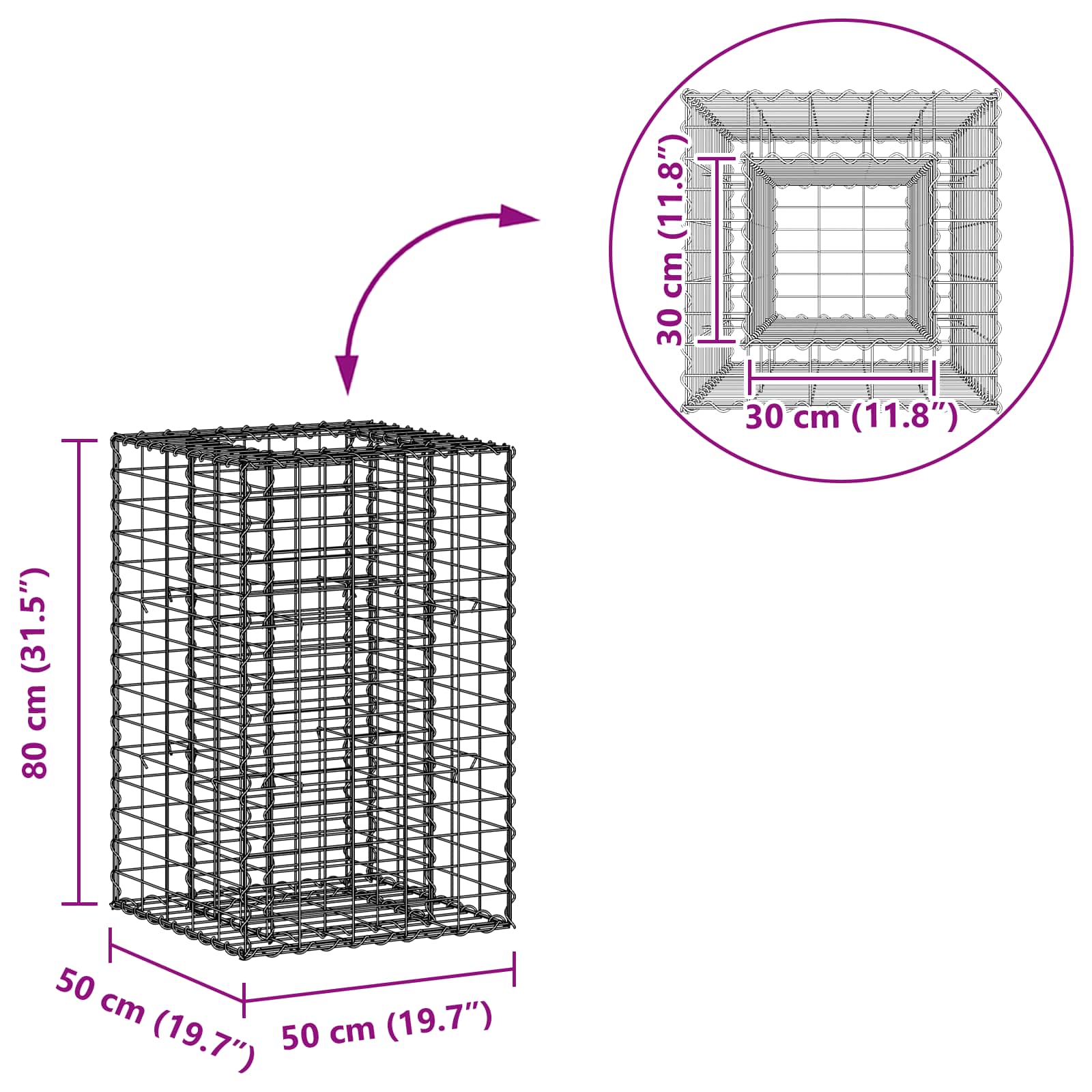 Gabion Raised Bed Silver 50 x 50 x 80 cm Galvanised Steel