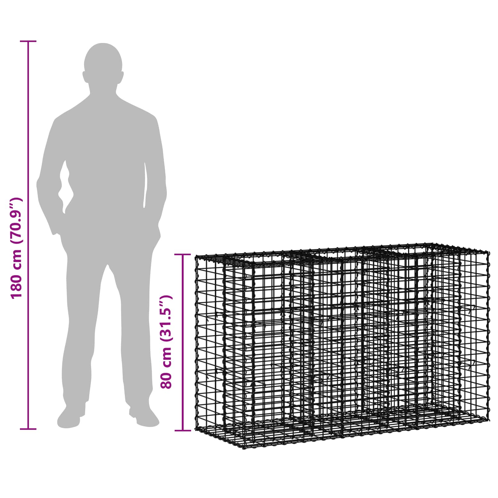 Gabionu paaugstinātā dobe Sudraba 130 x 50 x 80 cm