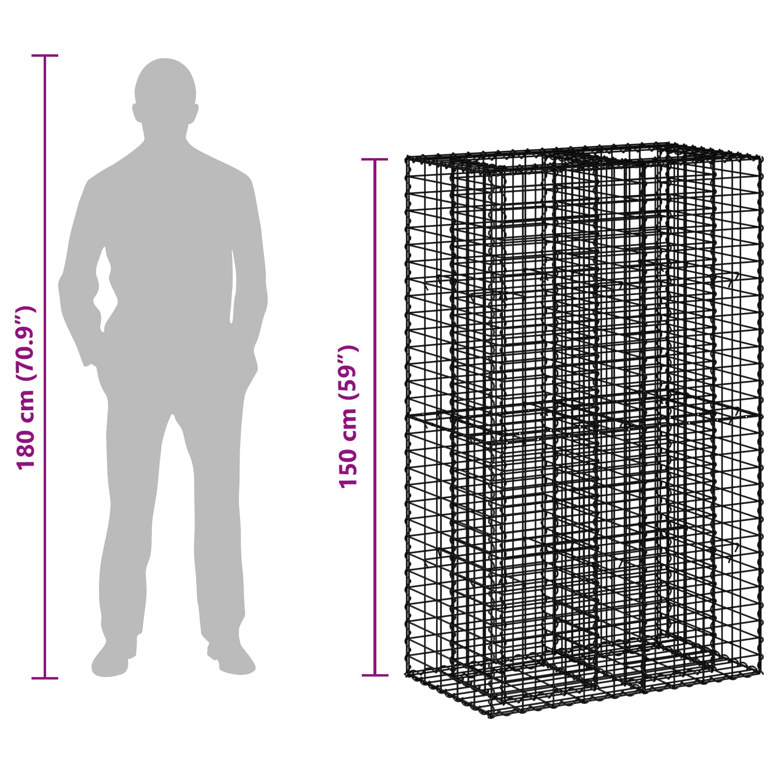 Gabionu paaugstinātā dobe Sudraba 90 x 50 x 150 cm