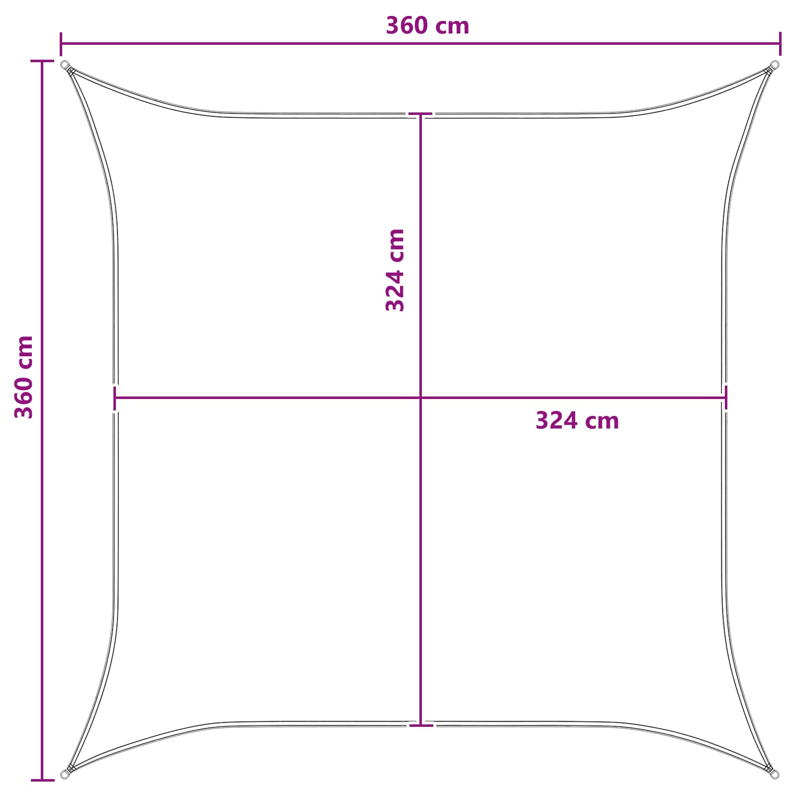 Saules ēnas audums Antracīta un baltā krāsā 3,6 x 3,6 m HDPE